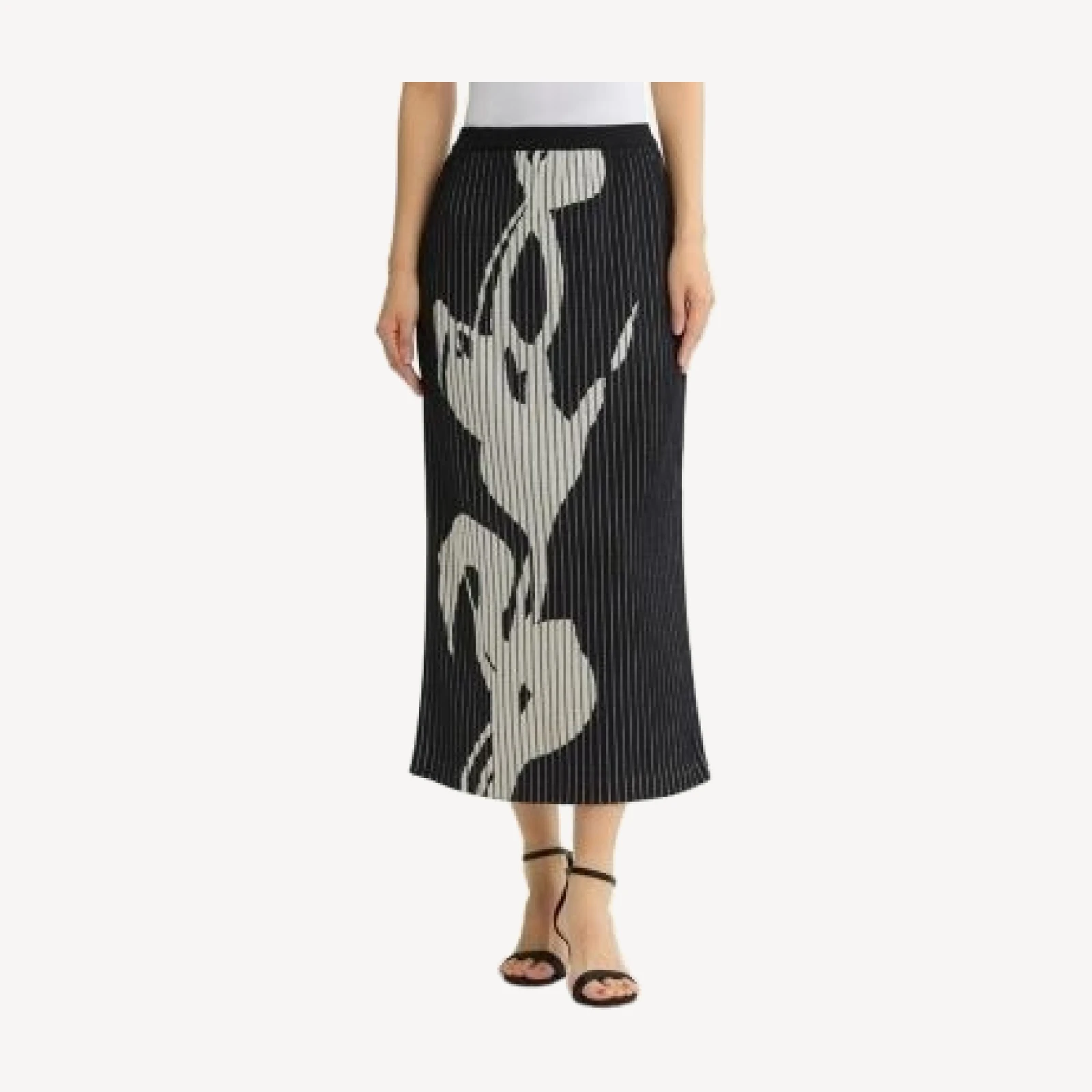 Ming Wang Straight Floral Soft Ribbed Knit Maxi Skirt