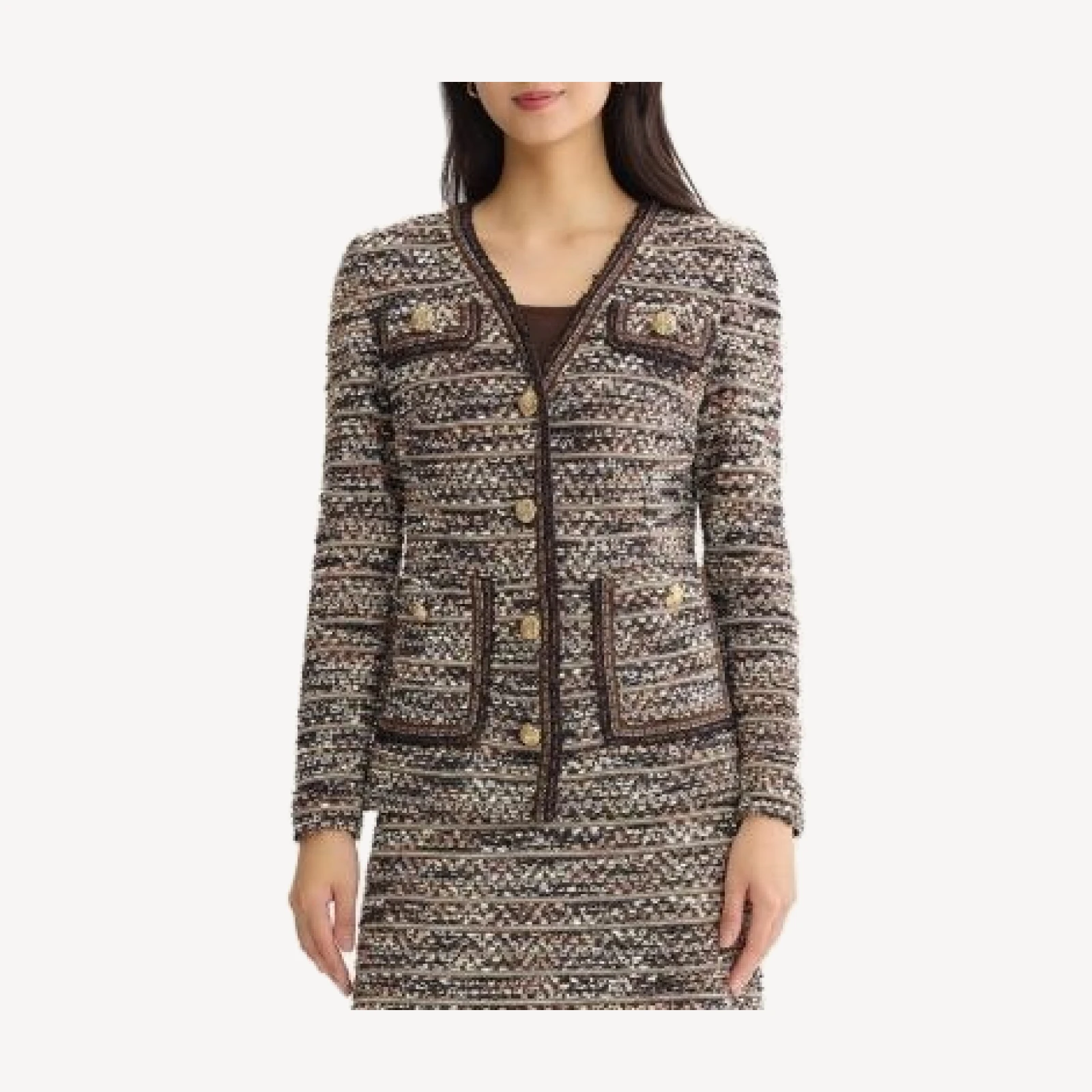 Ming Wang Eyelash Tweed Knit Jacket