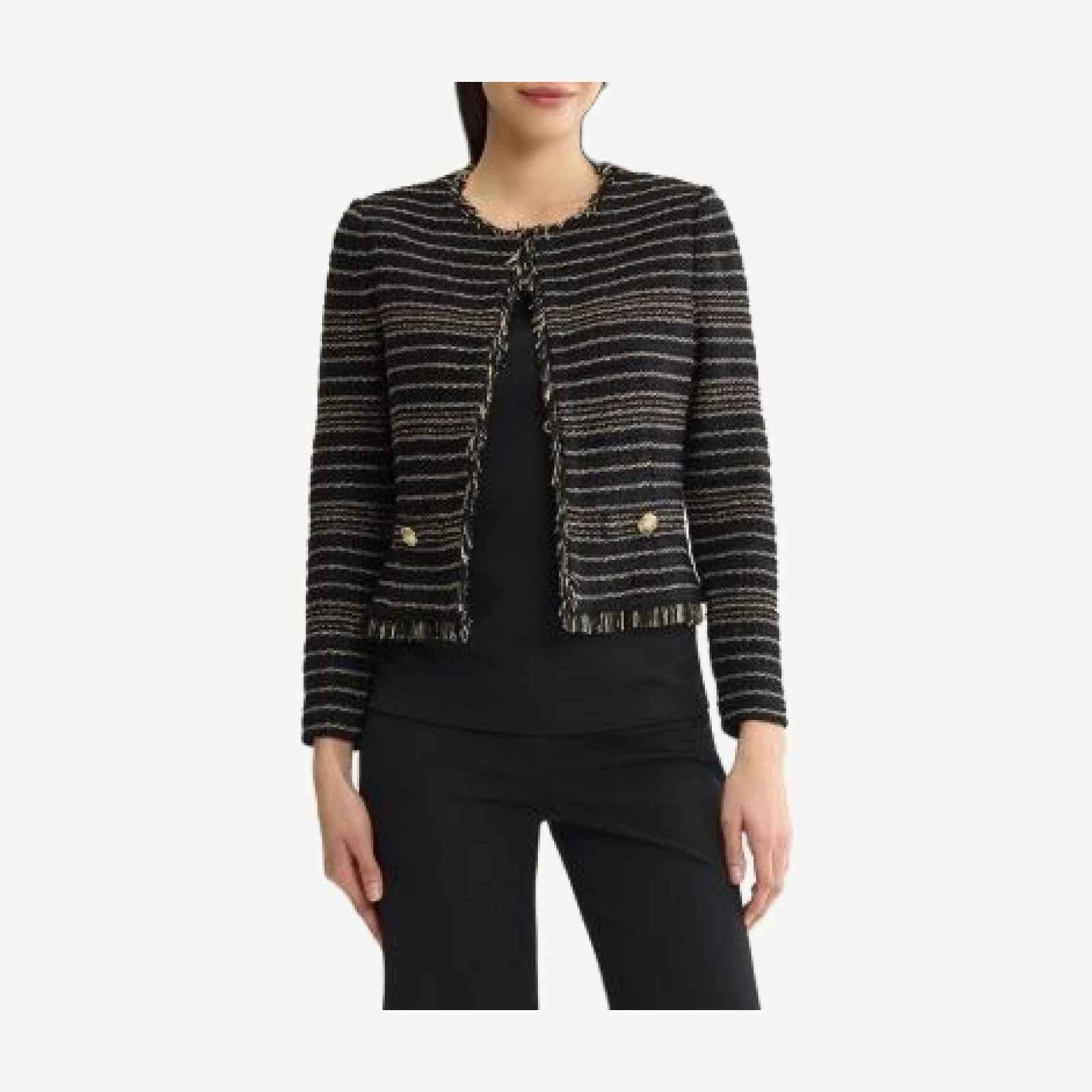 Ming Wang Striped Lurex Tweed Knit Jacket