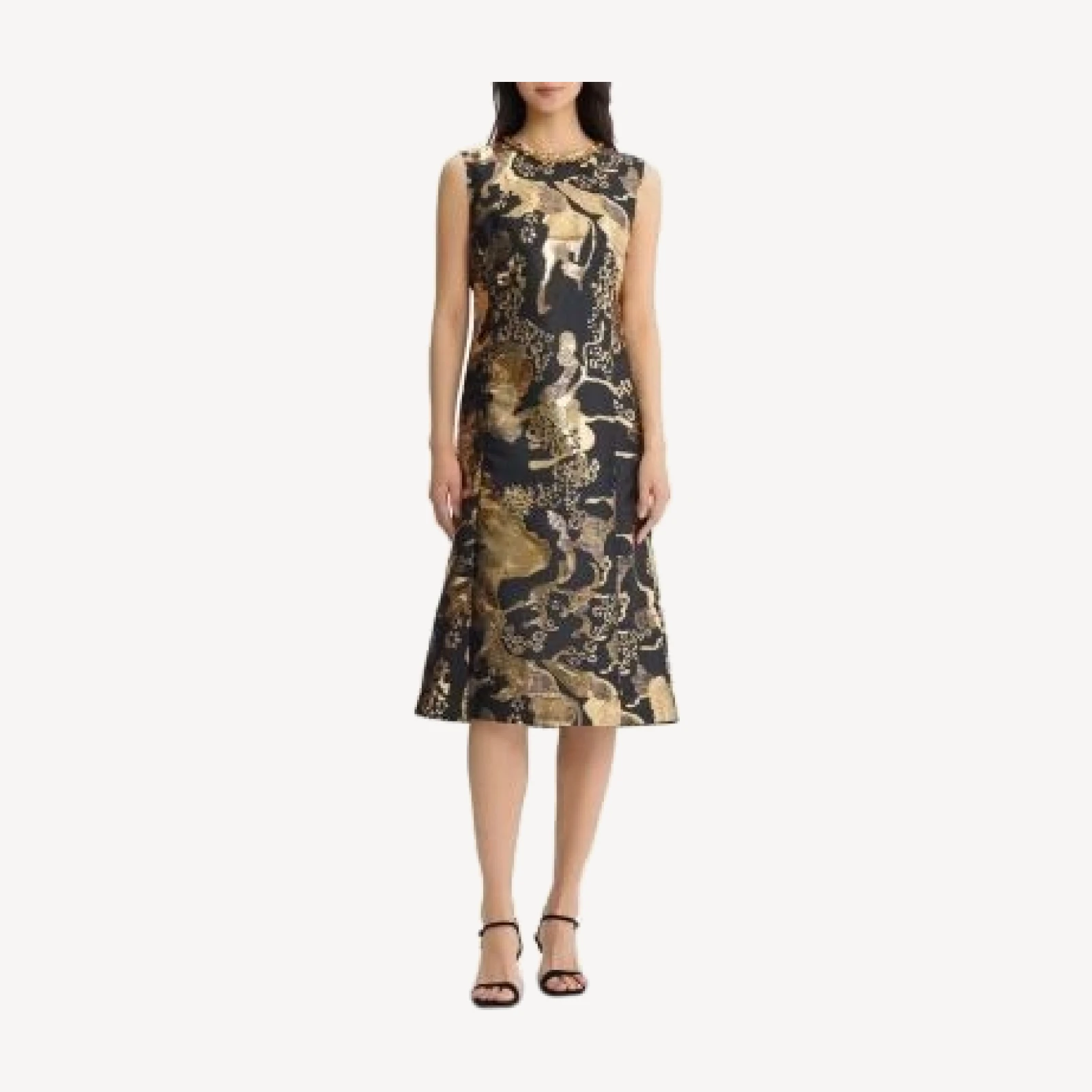 Ming Wang A-Line Gold Shimmer Sequin Woven Dress