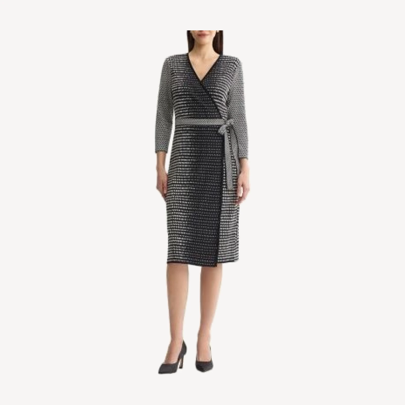 Ming Wang Plus Size Monochrome Soft Knit Midi Wrap Dress