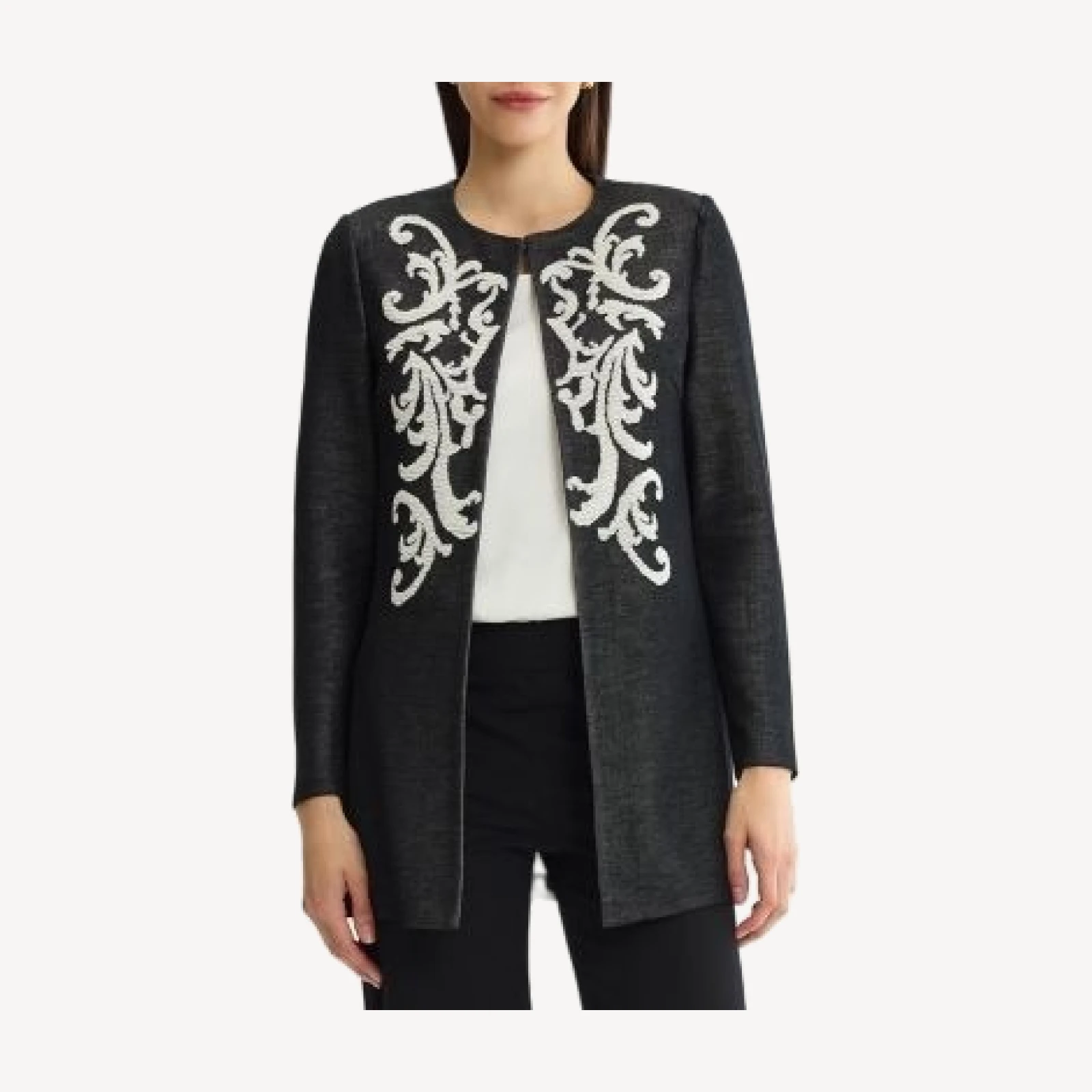 Ming Wang Plus Size Filigree Jacquard Knit Jacket