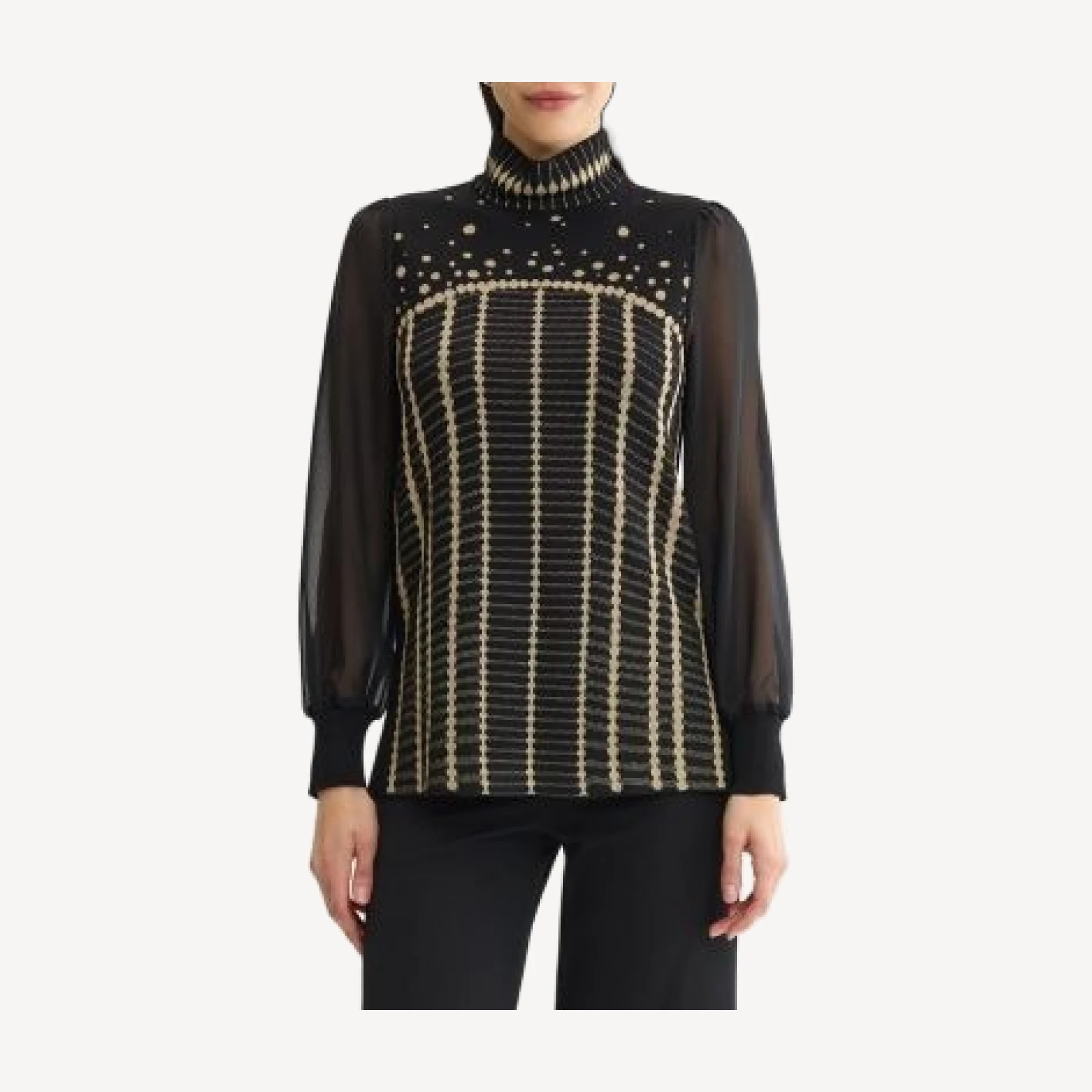 Ming Wang Chiffon Sleeve Lurex Soft Knit Tunic