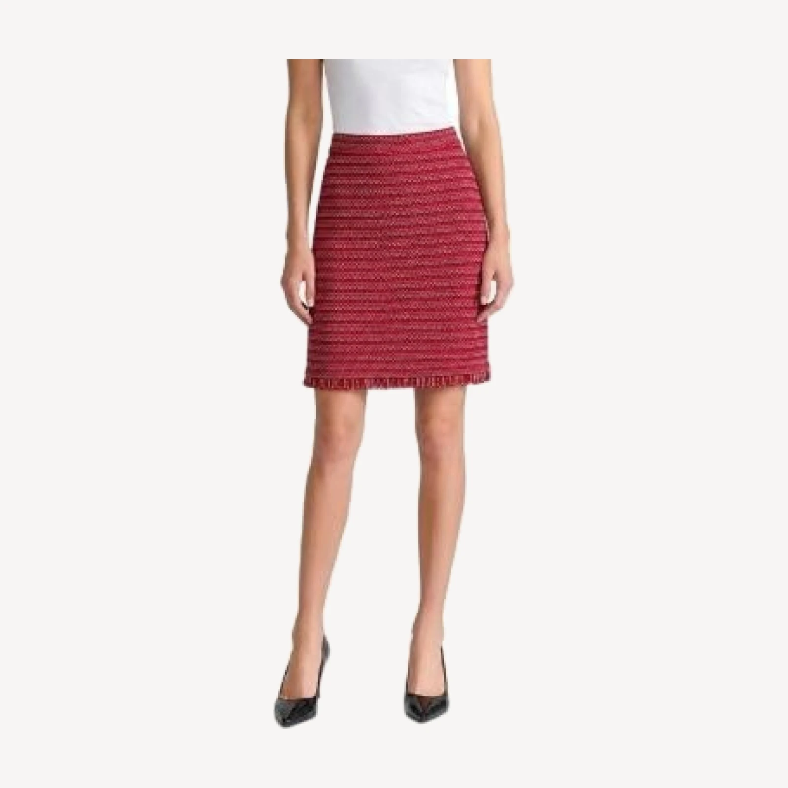 Ming Wang x Anna Marie A-Line Fringe Trim Tweed Knit Skirt