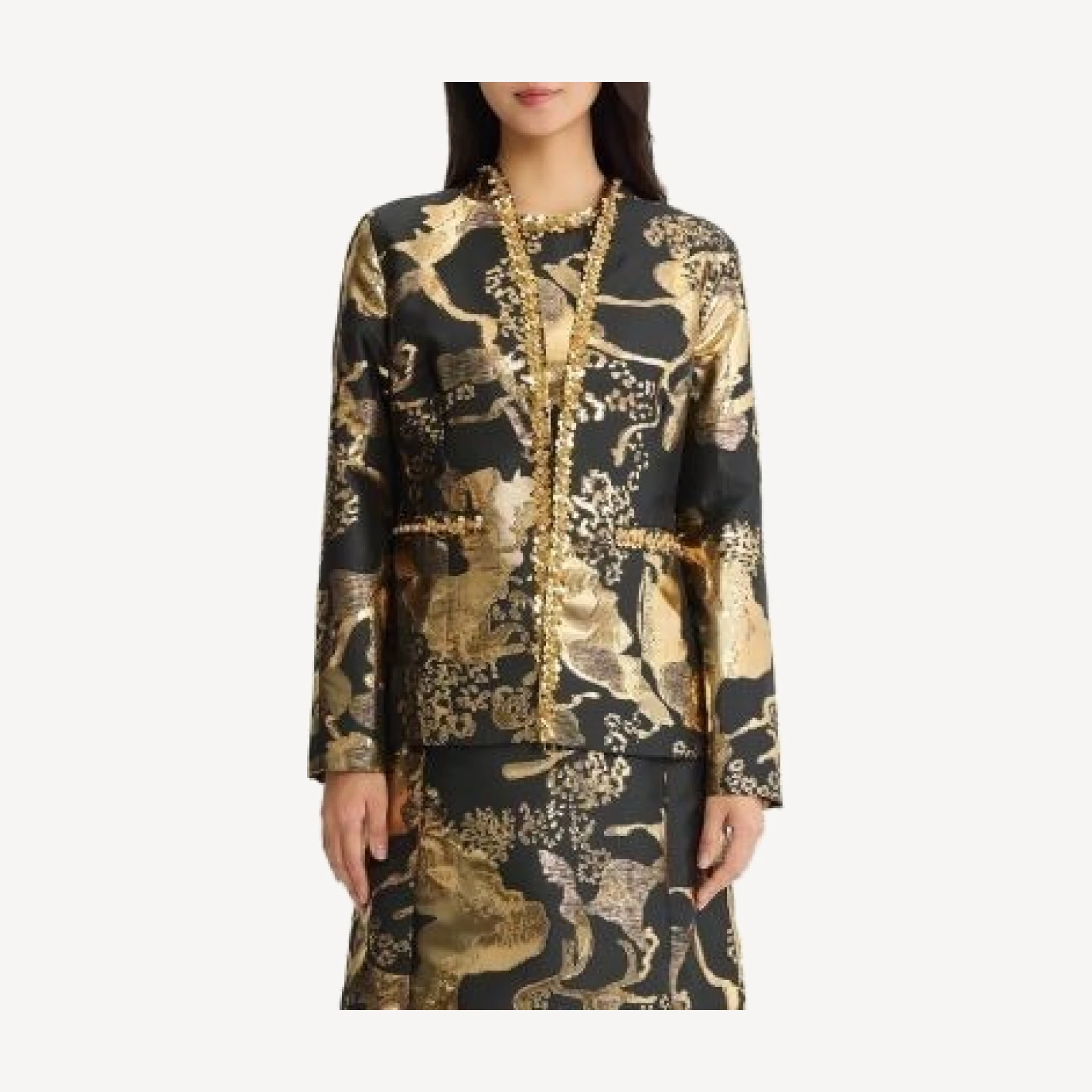 Ming Wang Gold Shimmer Sequin Woven Jacket