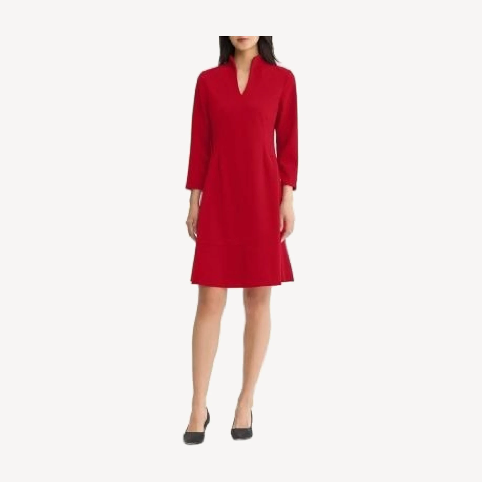 Ming Wang Plus Stretch Deco Crepe Funnel Neck Midi Dress