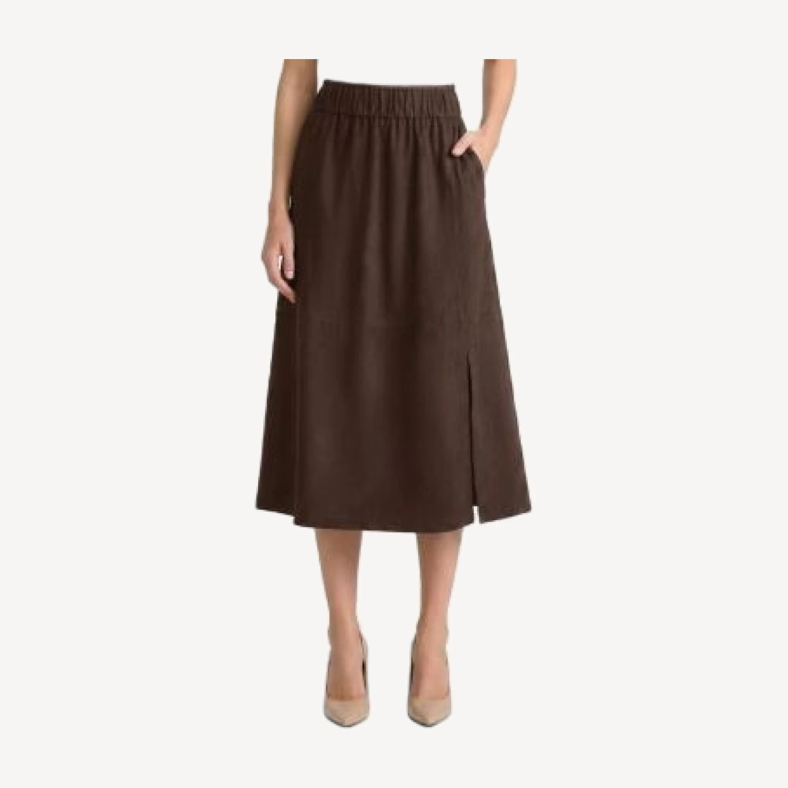 Ming Wang Flared Side Slit Faux Suede Maxi Skirt