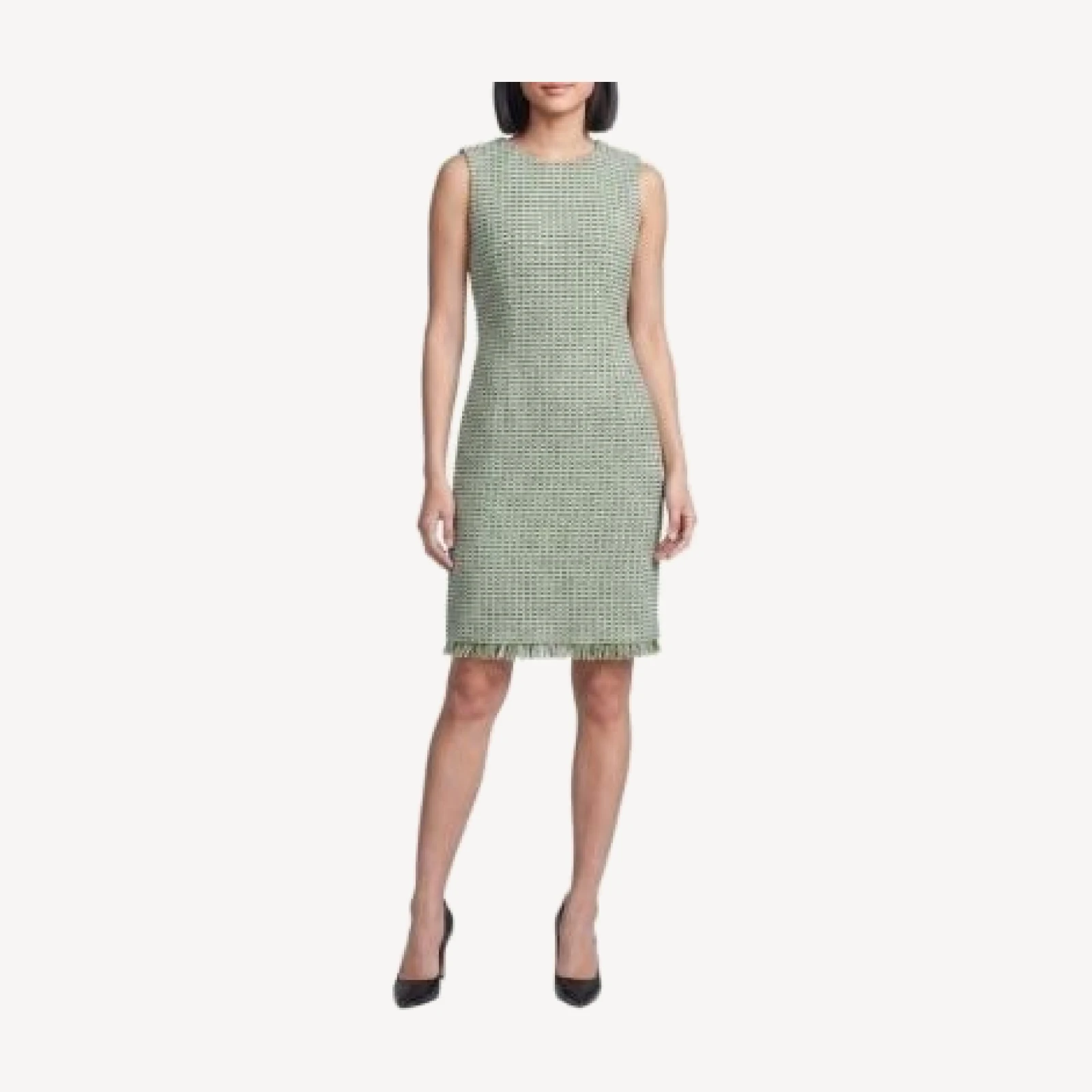 Ming Wang Fringe Trim Tweed Knit Sheath Dress