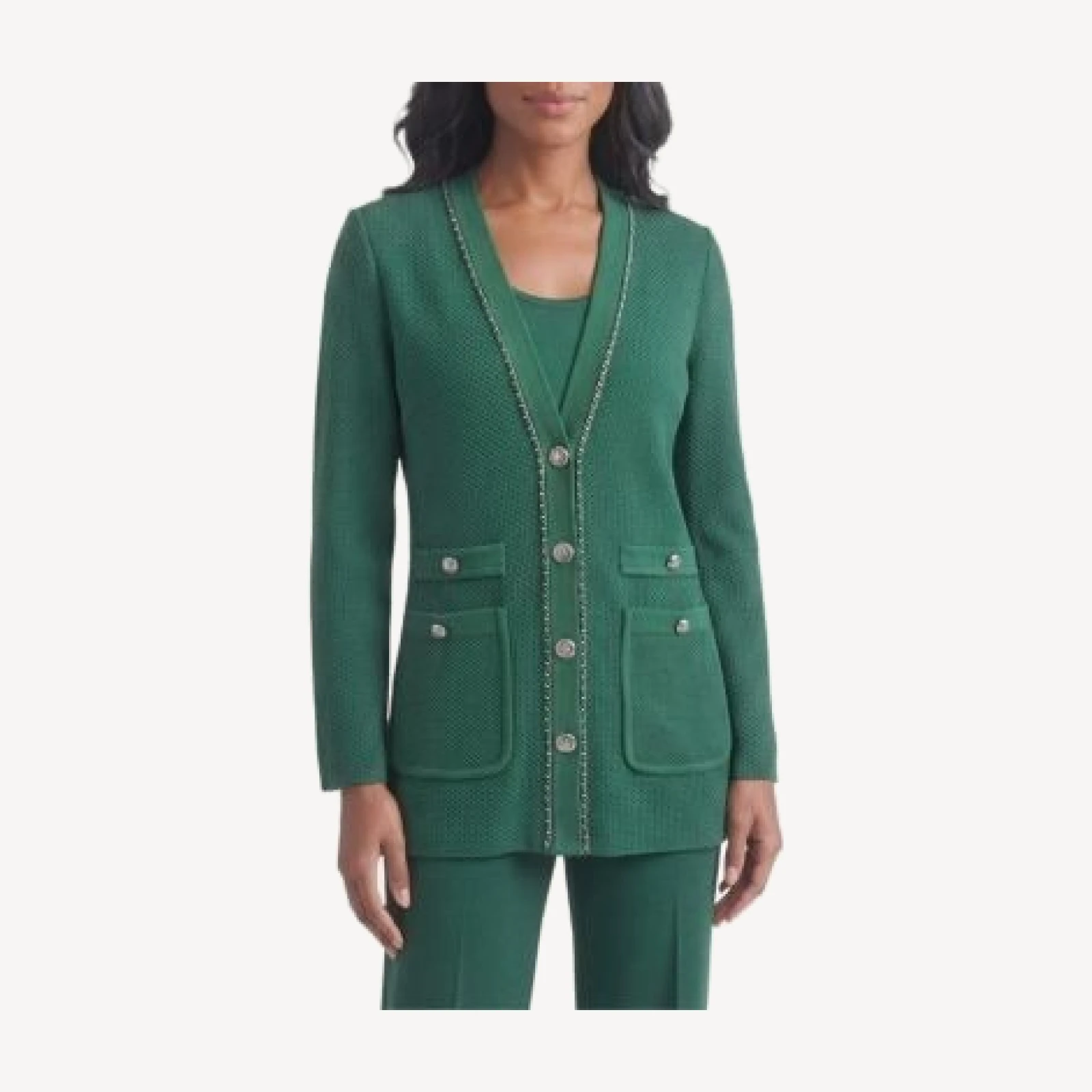 Ming Wang Tonal Chain Trim Knit Jacket
