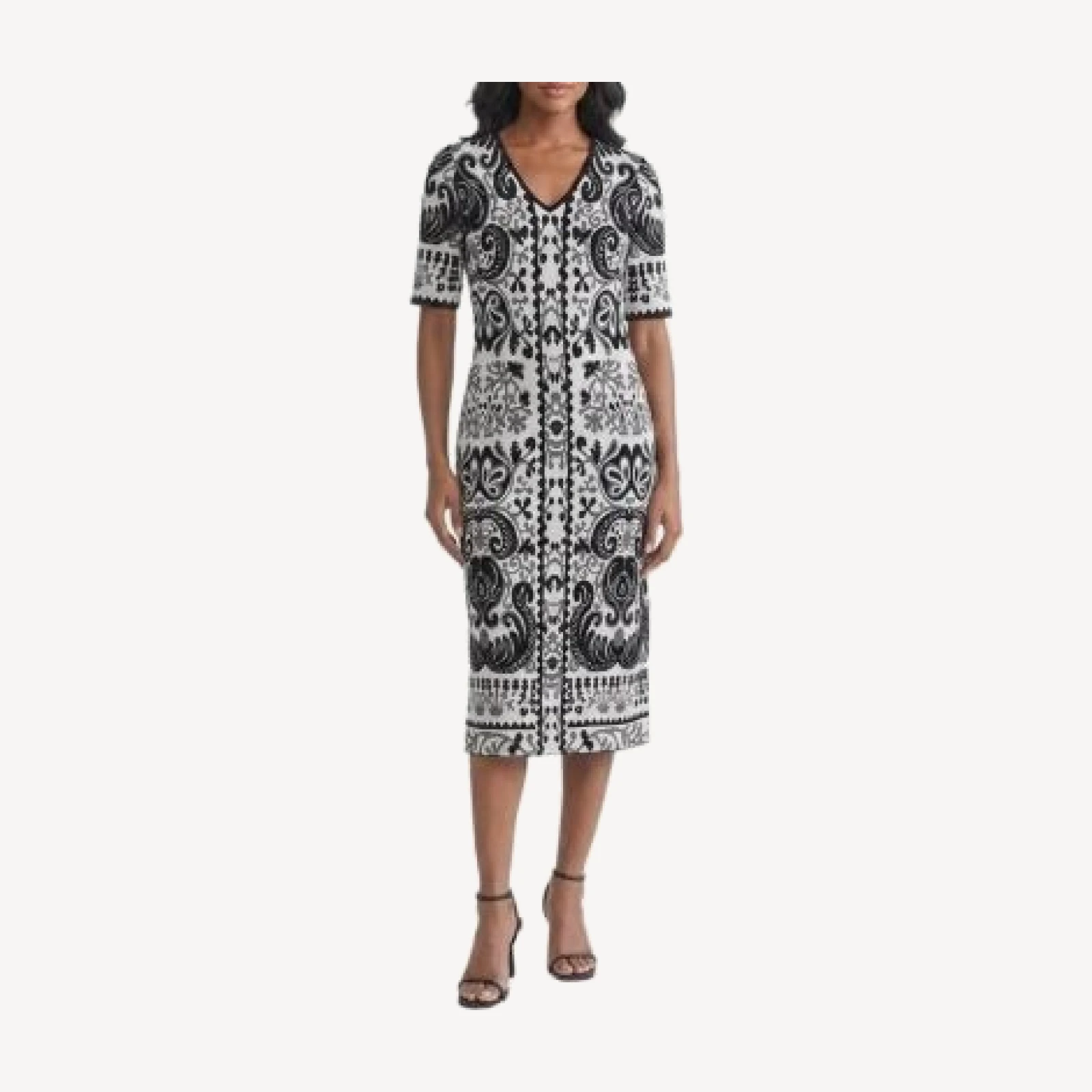 Ming Wang Multi Pattern Jacquard Soft Knit Midi Dress