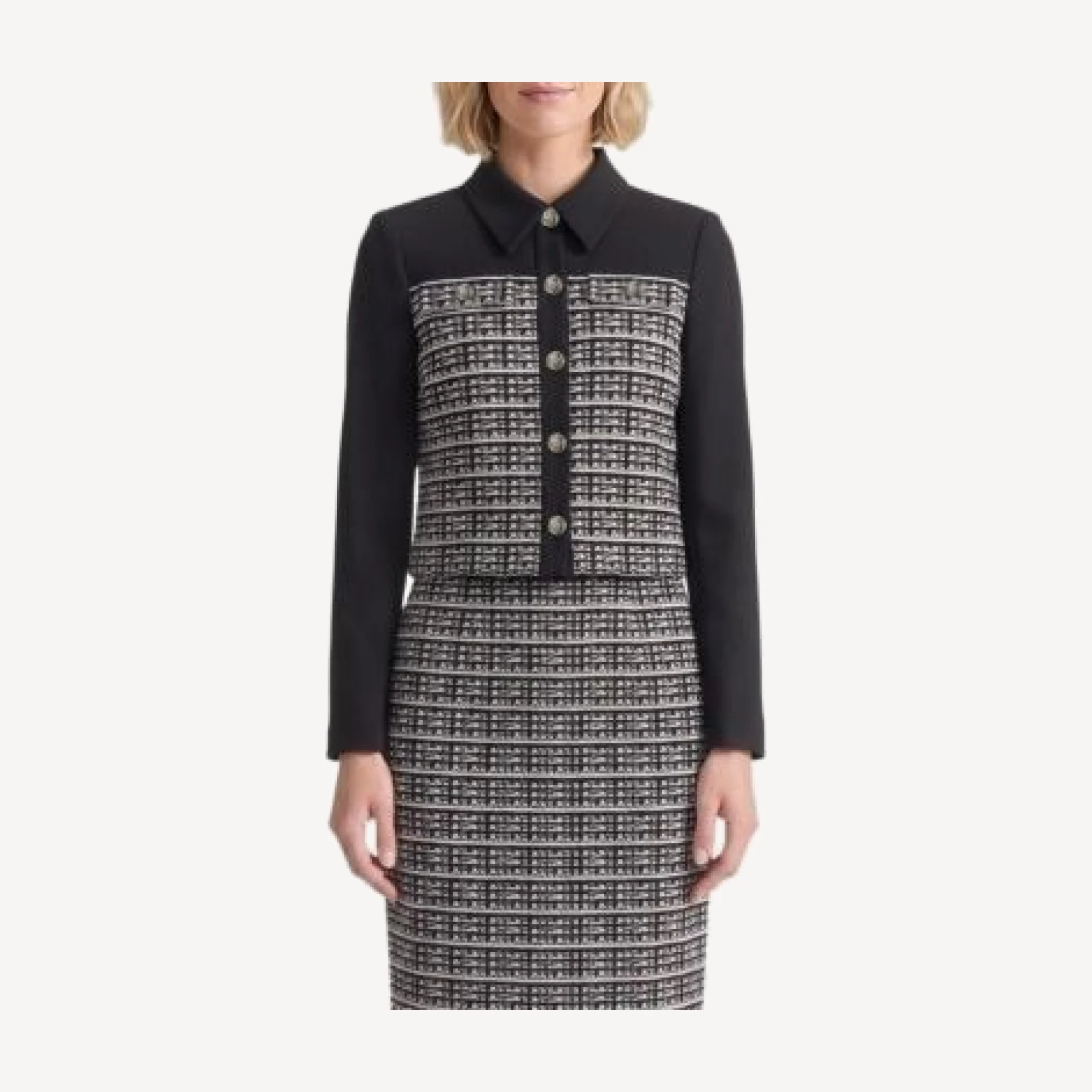 Ming Wang Mixed-Media Tweed Knit Jacket