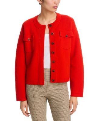 Vince Wool-Blend Patch Pocket Cardigan Sweater