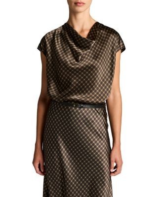 Vince Ombre Plaid Cowl Neck Silk Top