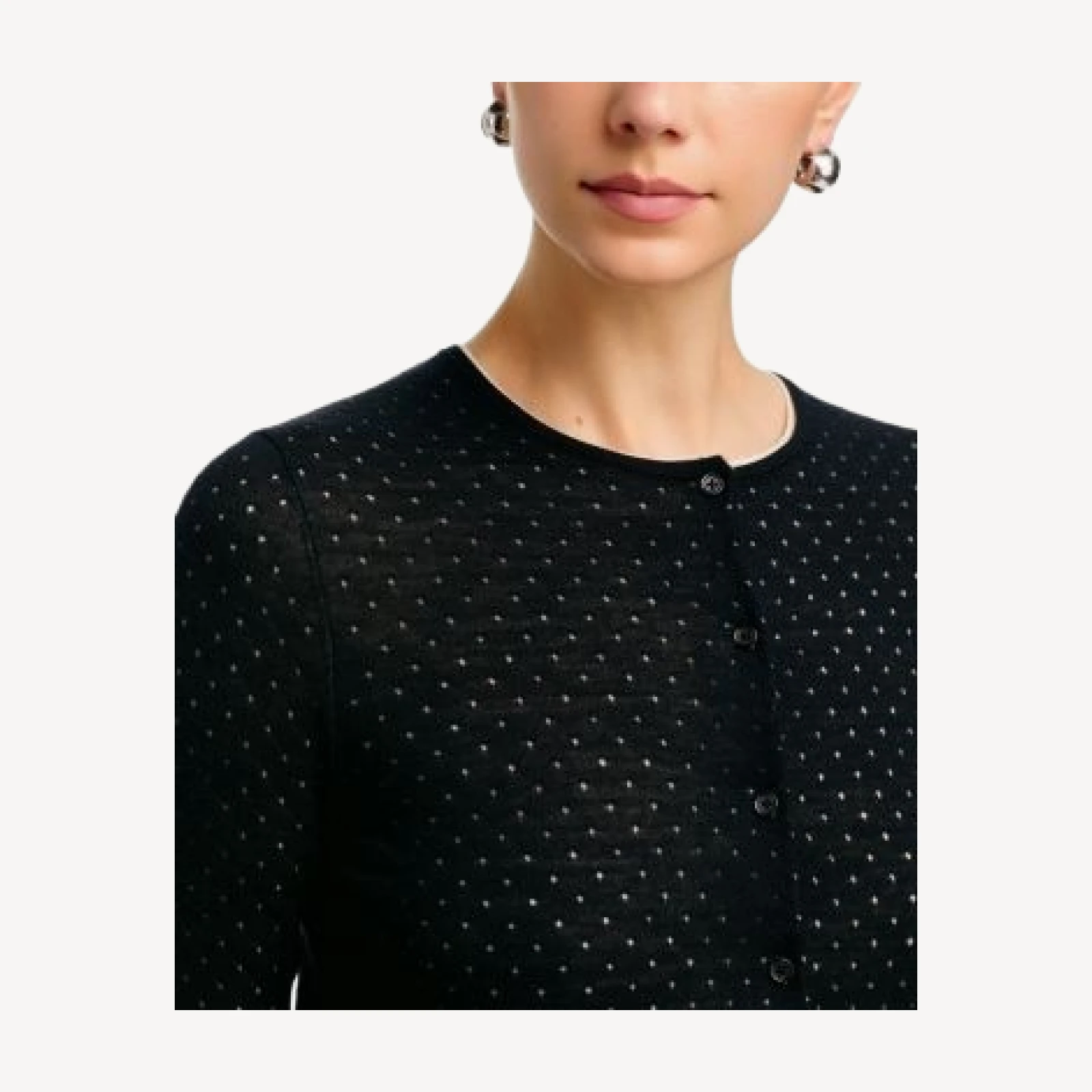 Vince Crewneck Wool-Blend Dot Cardigan