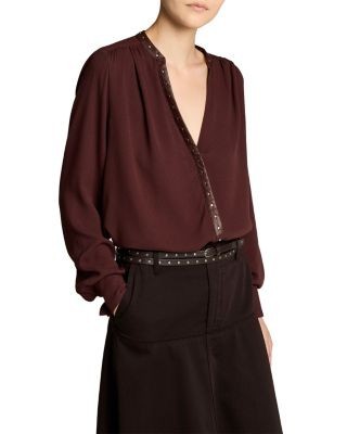 Vince Gathered Studded Trim Long Sleeve Top