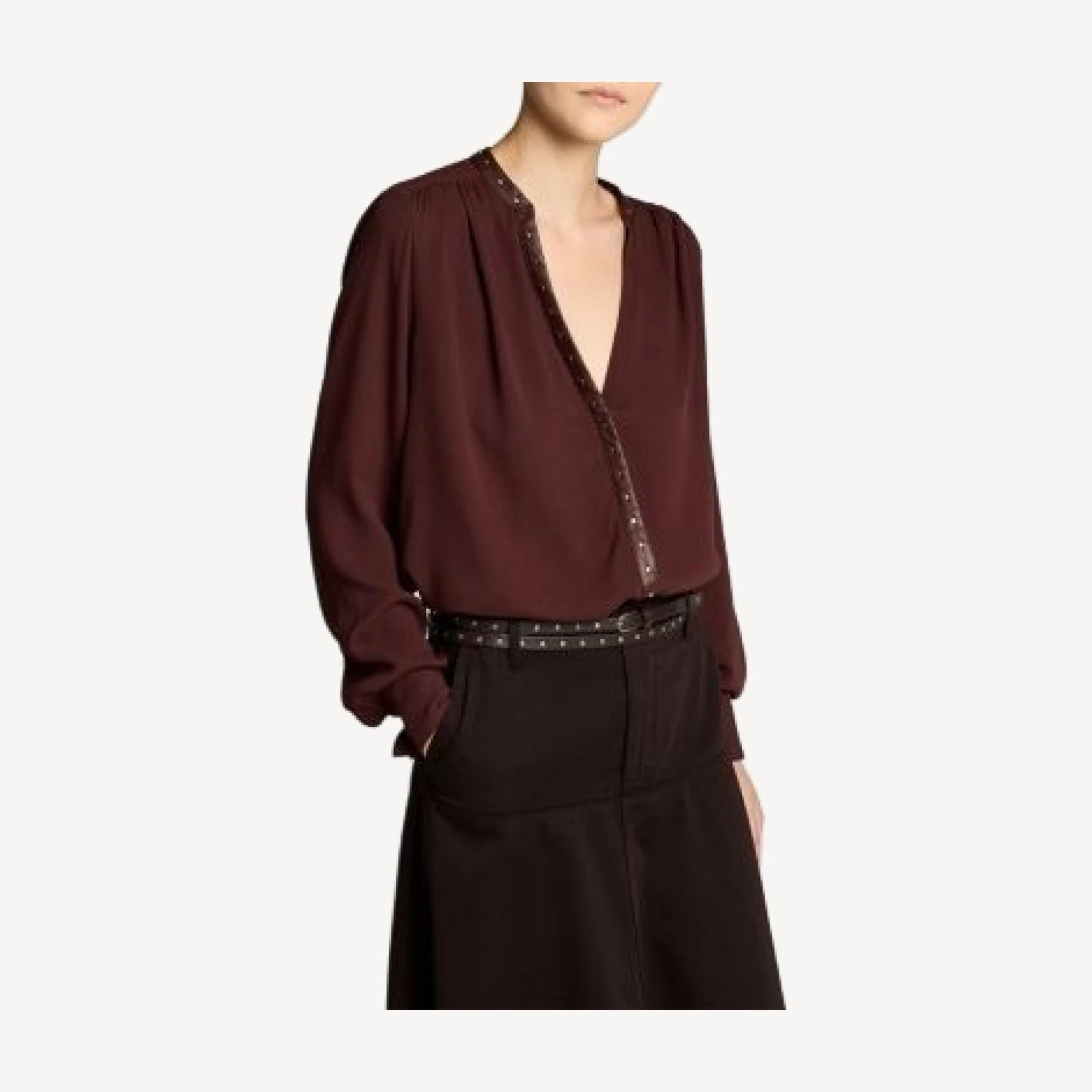 Vince Gathered Studded Trim Long Sleeve Top