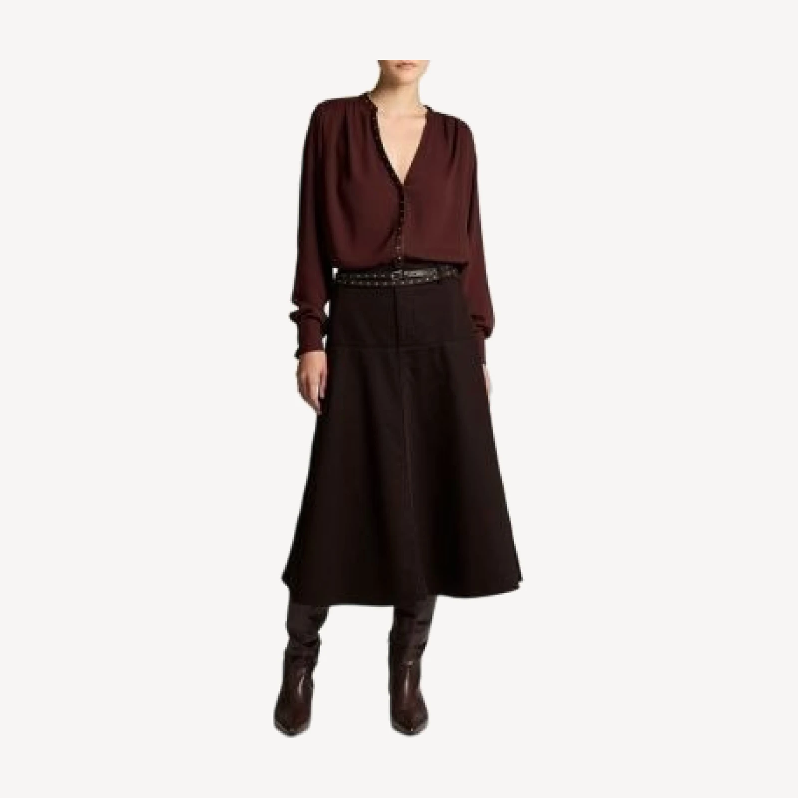 Vince Gathered Studded Trim Long Sleeve Top
