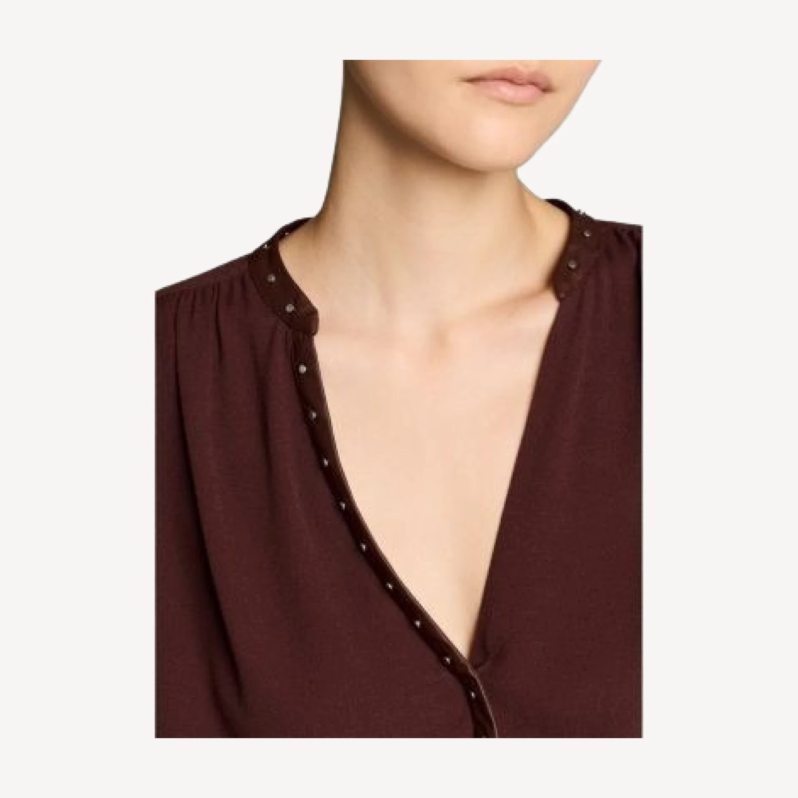 Vince Gathered Studded Trim Long Sleeve Top