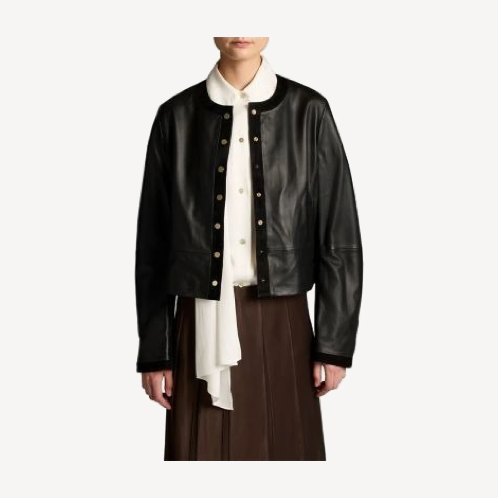 Vince Collarless Crop Leather Jacket