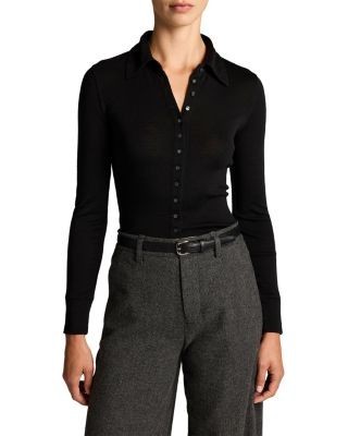 Vince Collared Button Front Long Sleeve Top