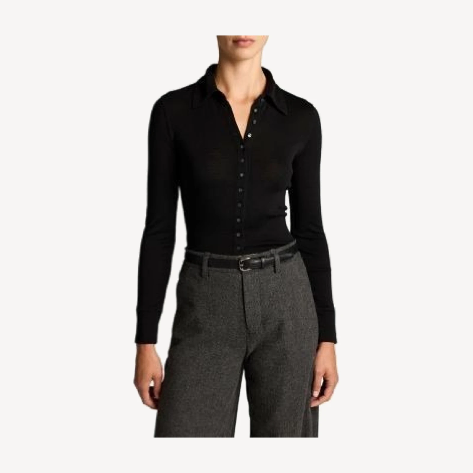Vince Collared Button Front Long Sleeve Top