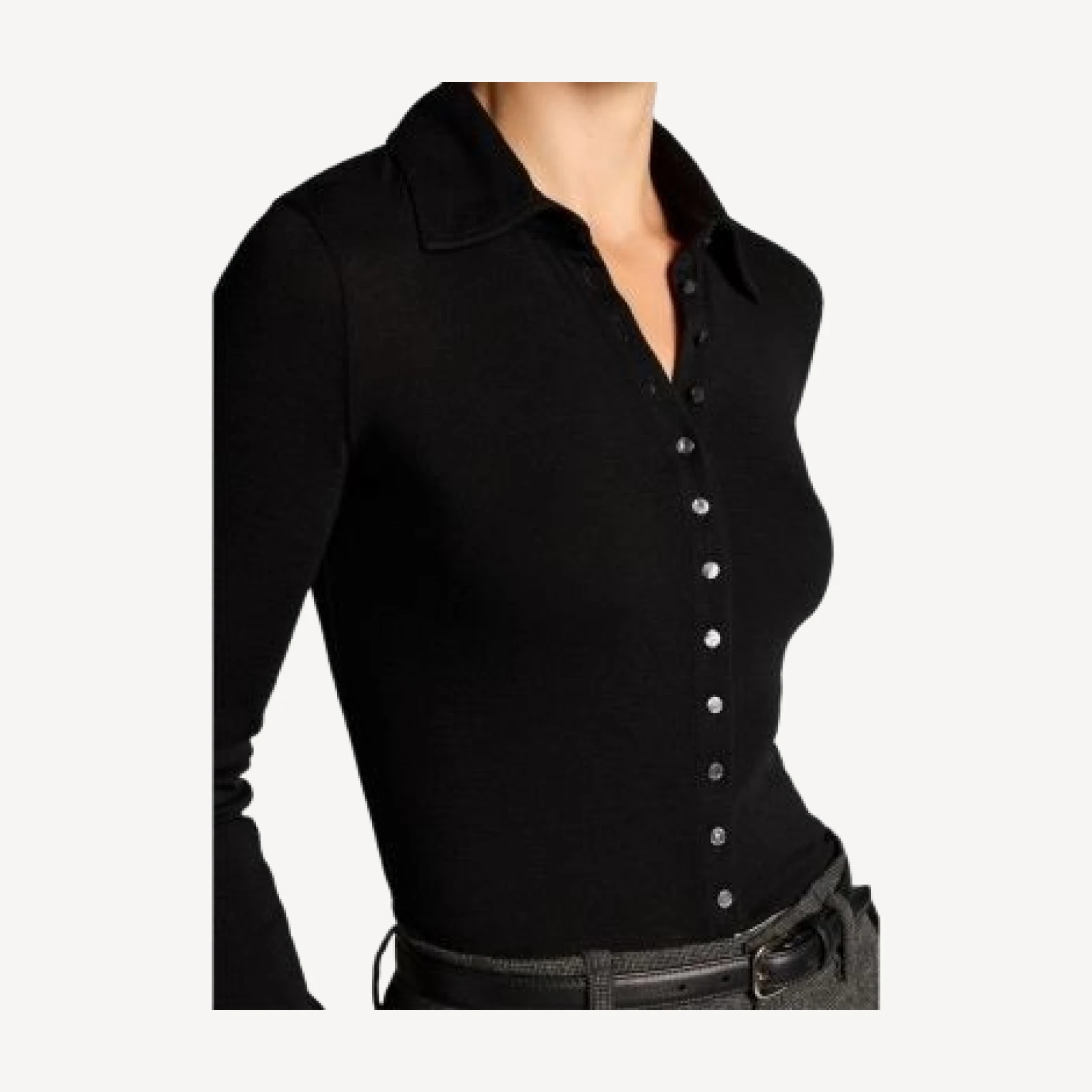 Vince Collared Button Front Long Sleeve Top