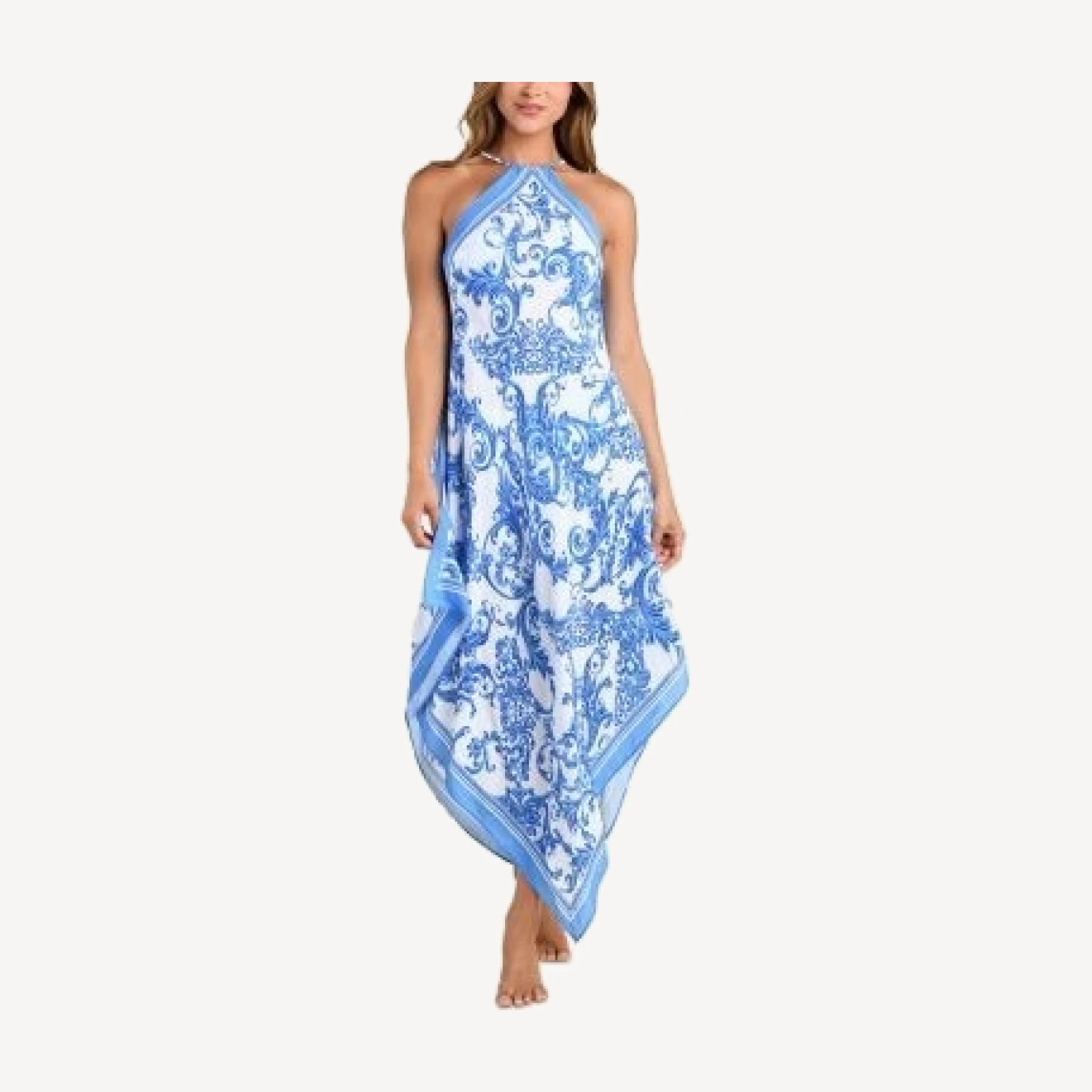 L'Agence Elise Baroque Halter Dress Swim Cover-Up