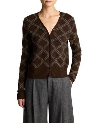 Vince Cashmere Diamond Plaid Long Sleeve Cardigan