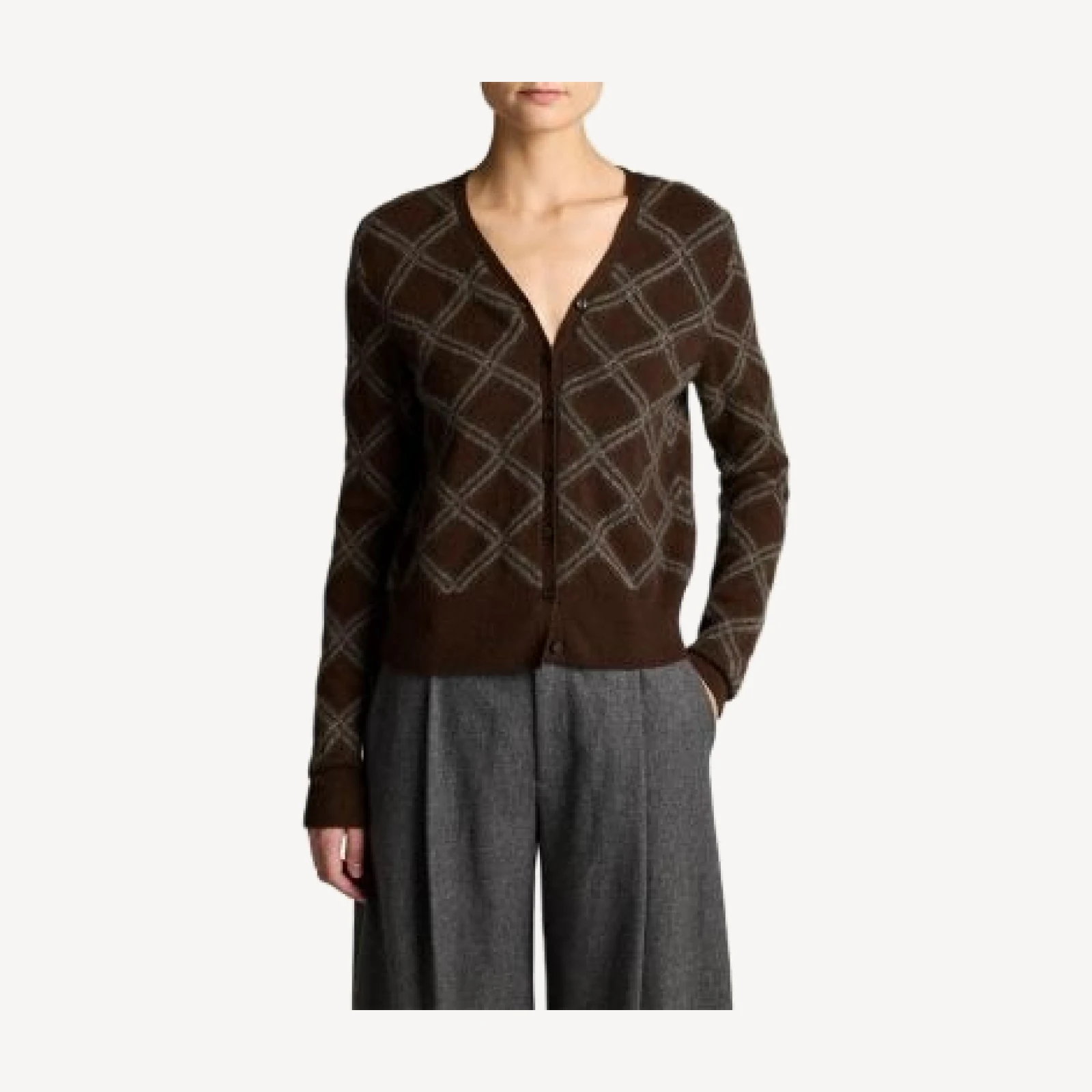 Vince Cashmere Diamond Plaid Long Sleeve Cardigan