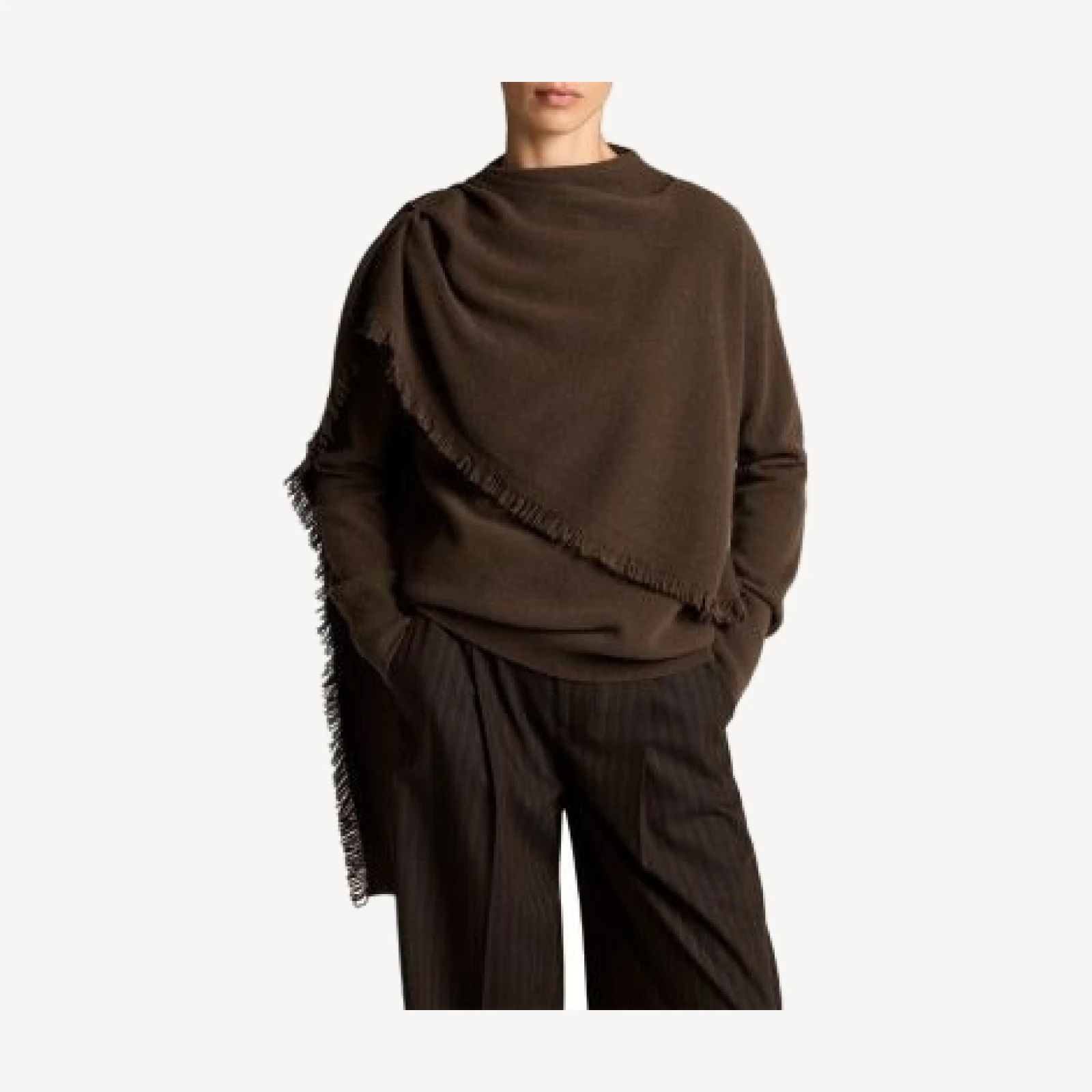 Vince Wool & Cashmere Draped Fringe Scarf Sweater