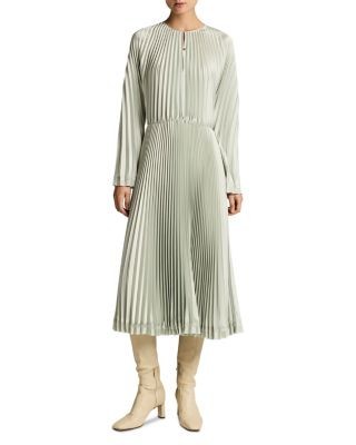 Vince Pleated Long Sleeve Contrast Hem Dress