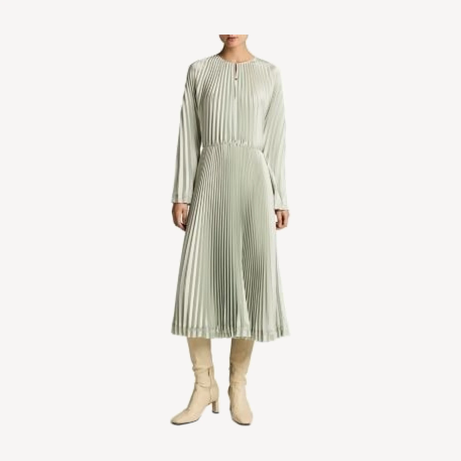 Vince Pleated Long Sleeve Contrast Hem Dress