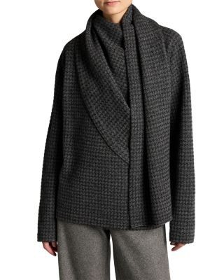 Vince Wool & Cashmere Draped Scarf Houndstooth Sweater