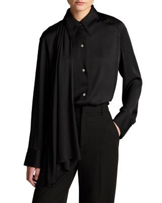 Vince Draped Scarf Tie Long Sleeve Shirt