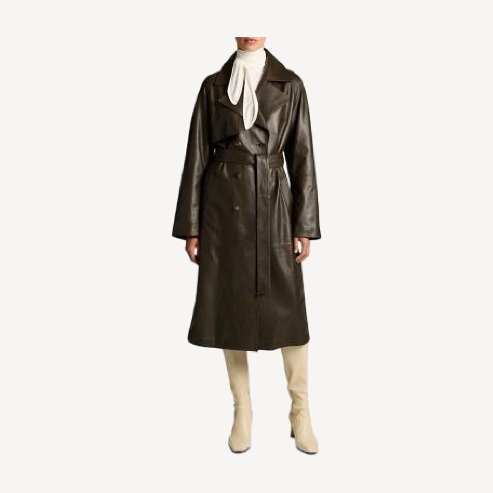 Vince Belted Leather Trench Coat