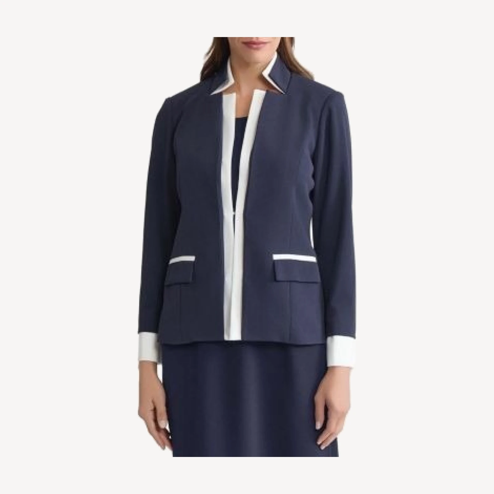 Ming Wang Plus Two-Tone Stretch Deco Crepe Blazer