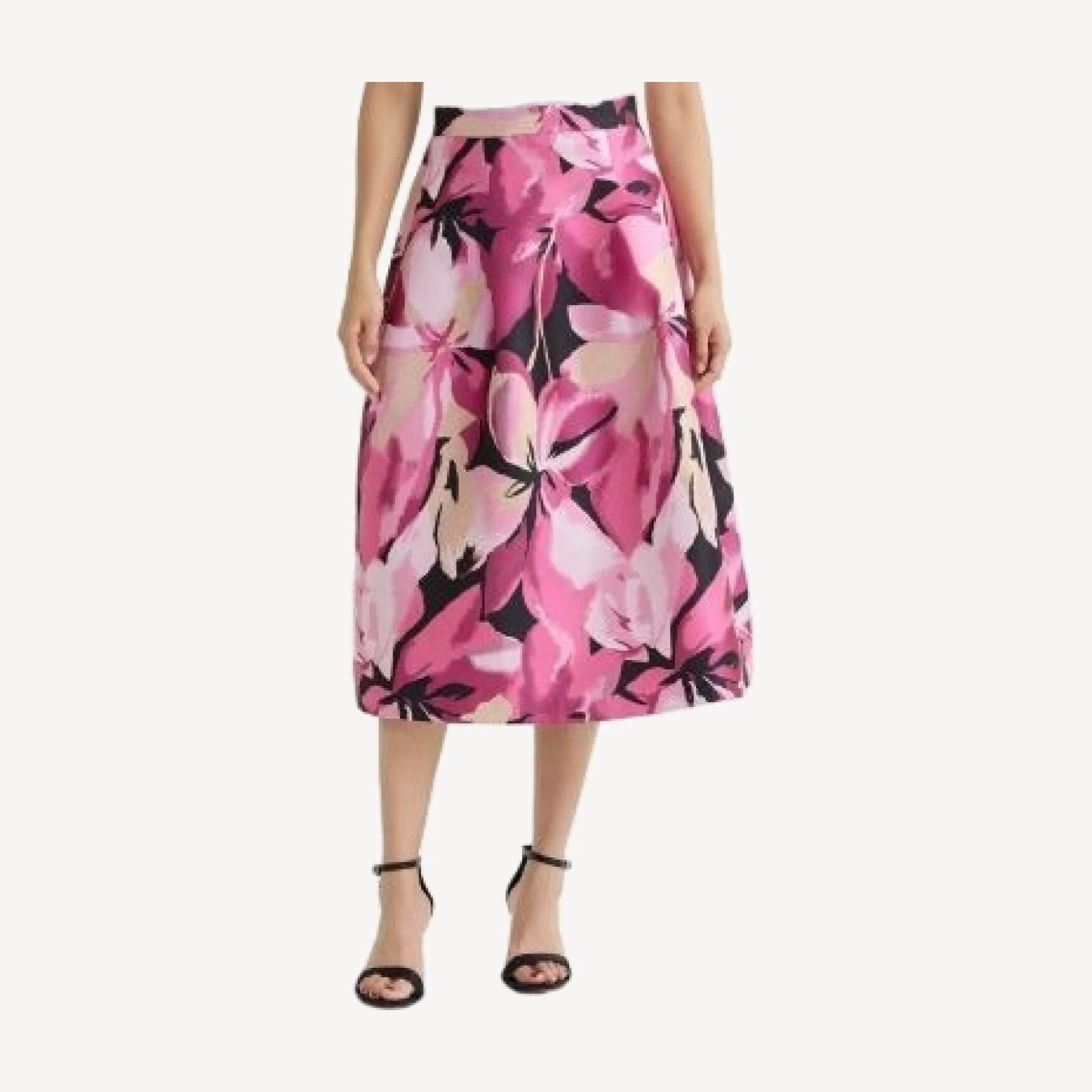 Ming Wang Shimmer Lined Woven Midi Skirt