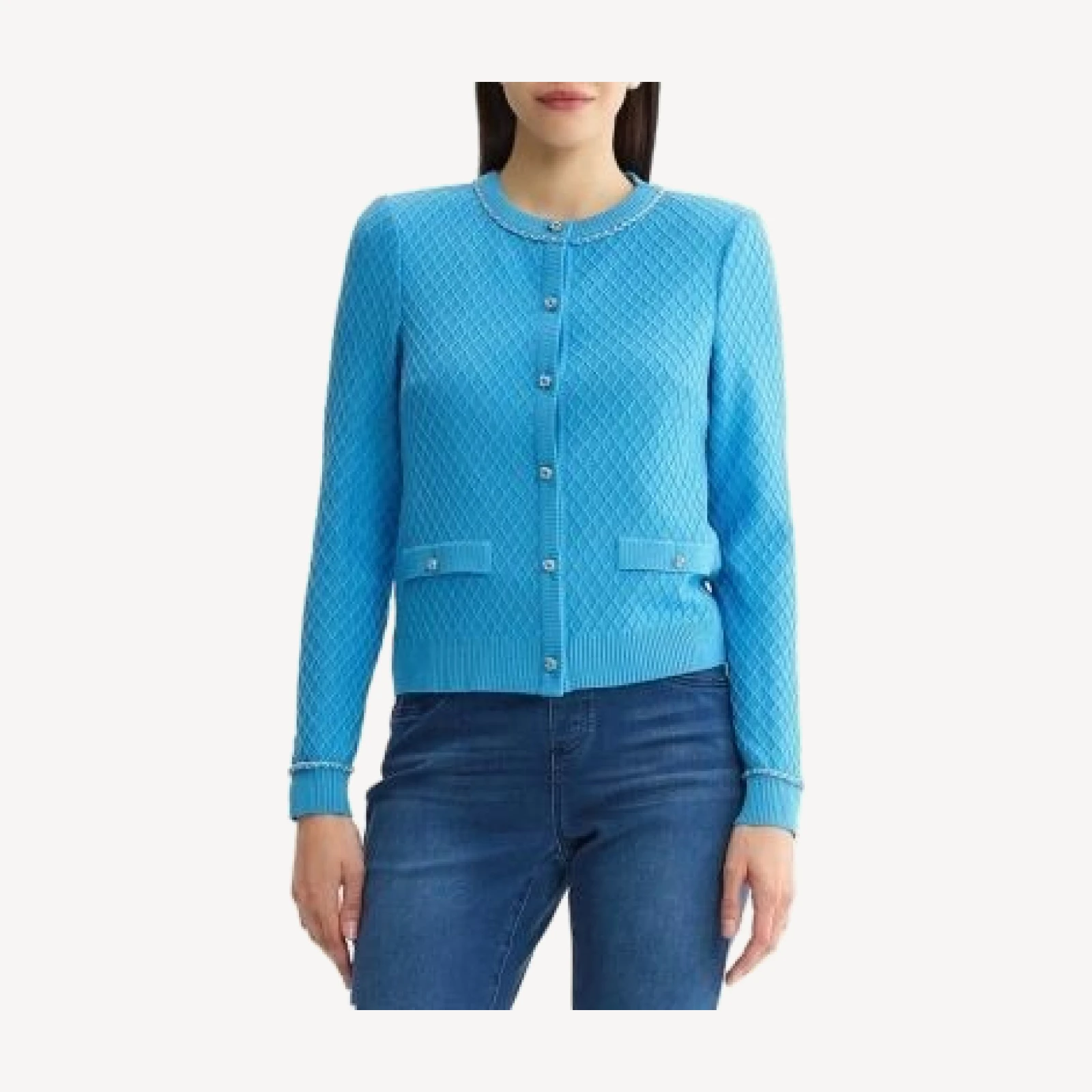 Ming Wang Raised Diamond Ribbed Knit Cardigan