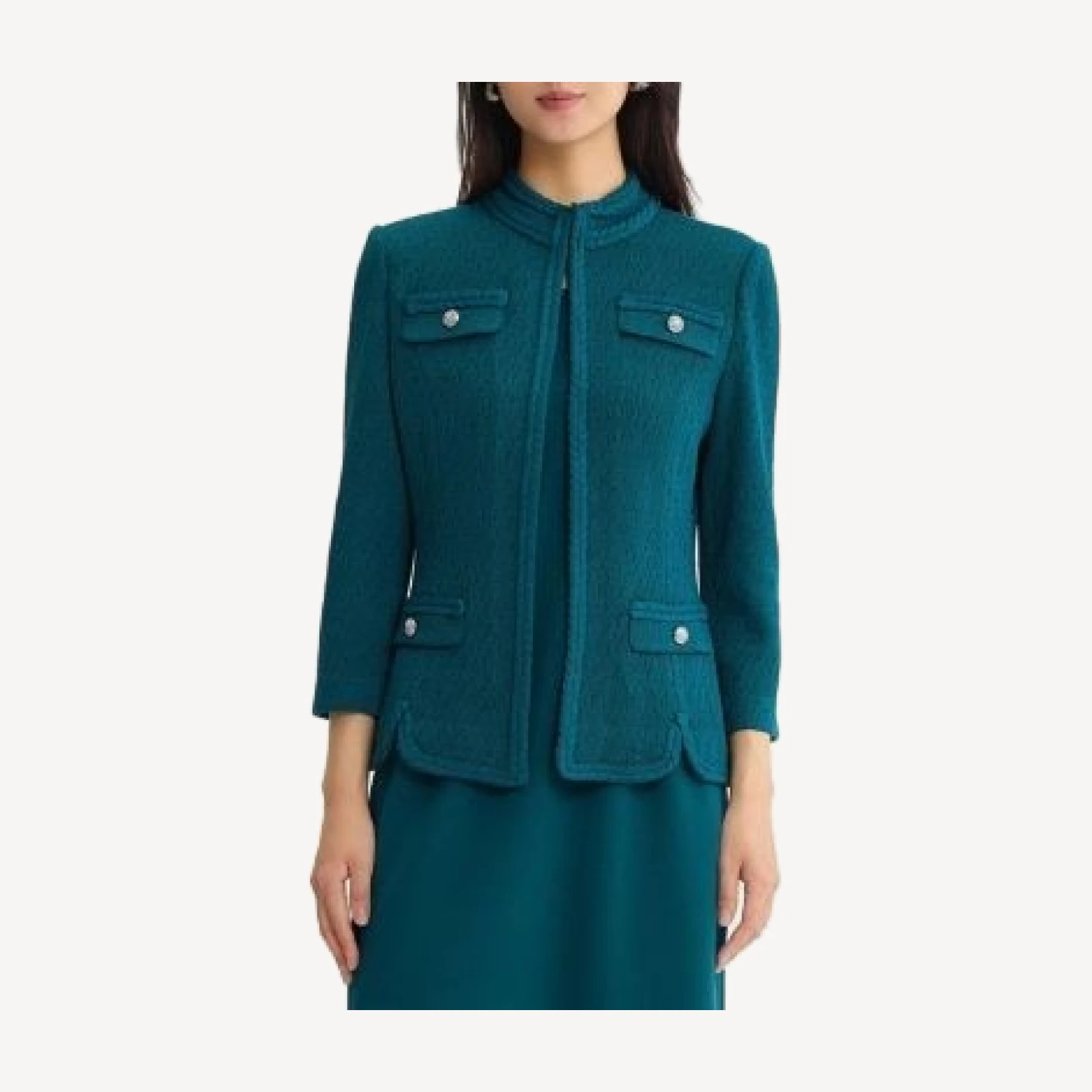 Ming Wang Plus Braided Trim Pointelle Knit Jacket