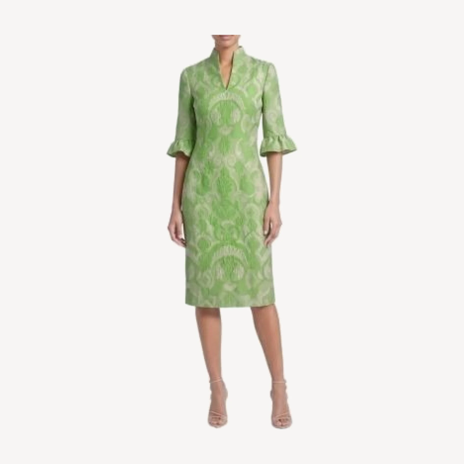Ming Wang Damask Jacquard Woven Midi Dress