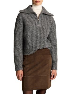 Vince Wool Cashmere Sailor Collar Half Zip Sweater