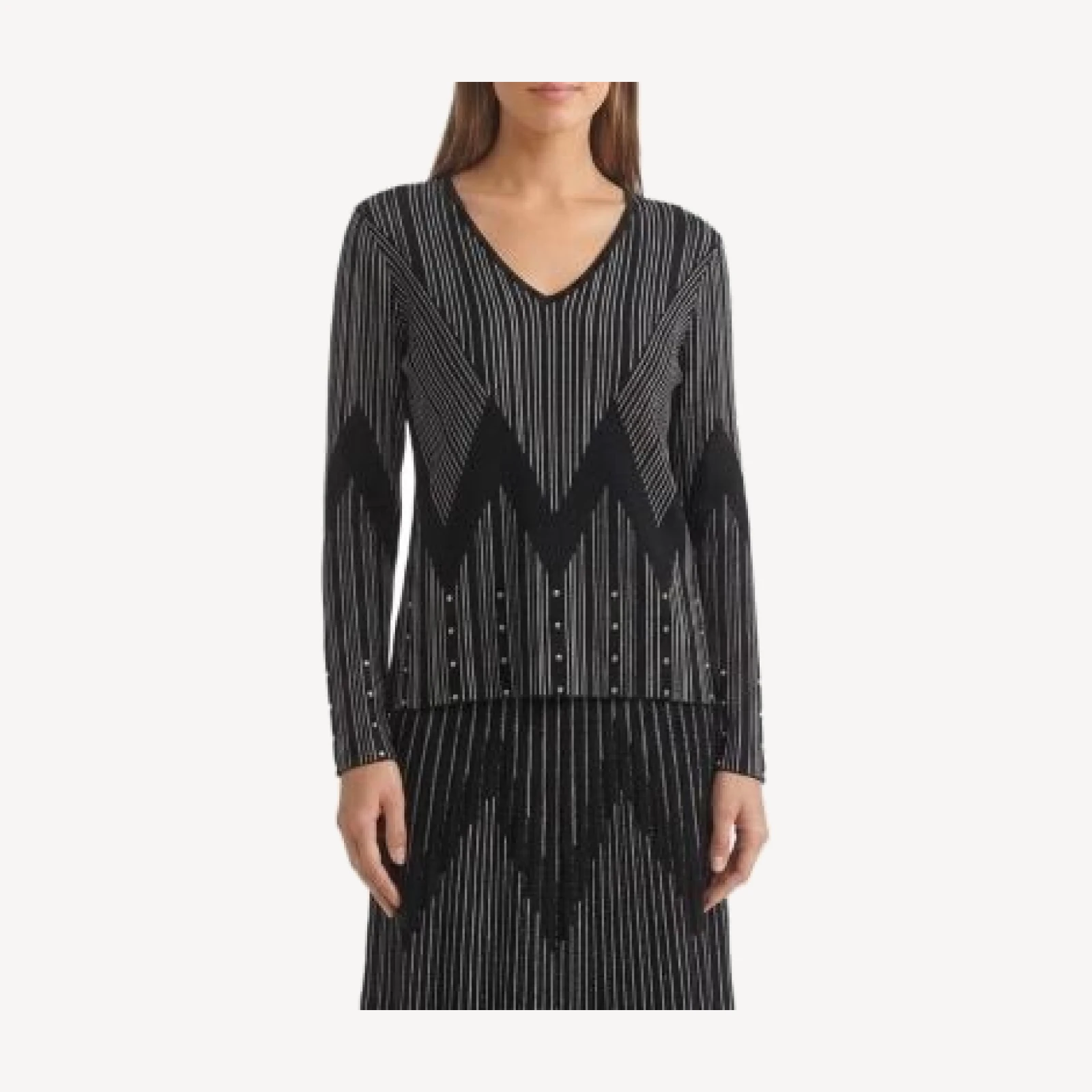 Ming Wang Silver Lurex Studded Soft Knit Top