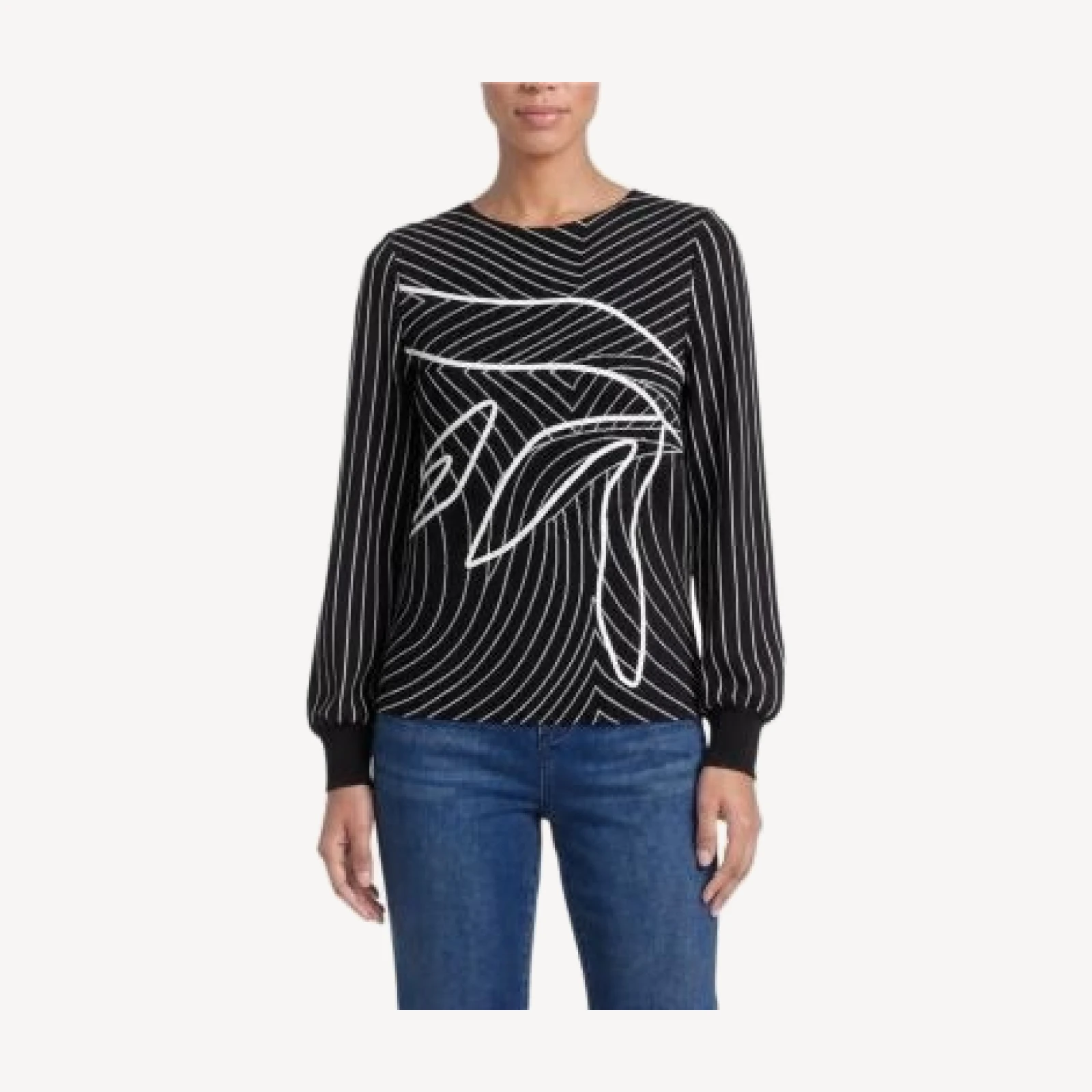 Ming Wang Abstract Soutache Soft Knit Top