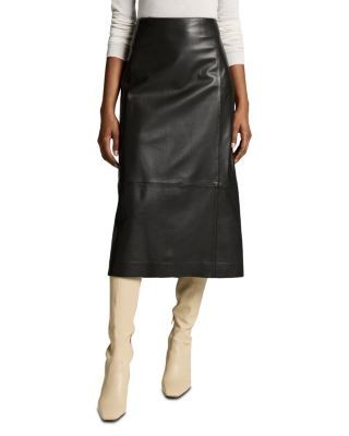 Vince Mid Rise Leather Midi Skirt