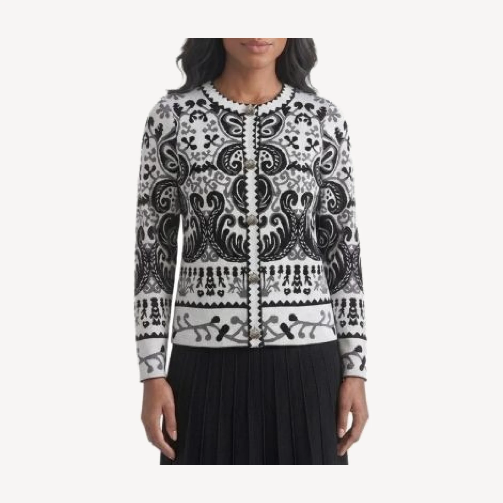 Ming Wang Petite Multi-Pattern Jacquard Soft Knit Jacket