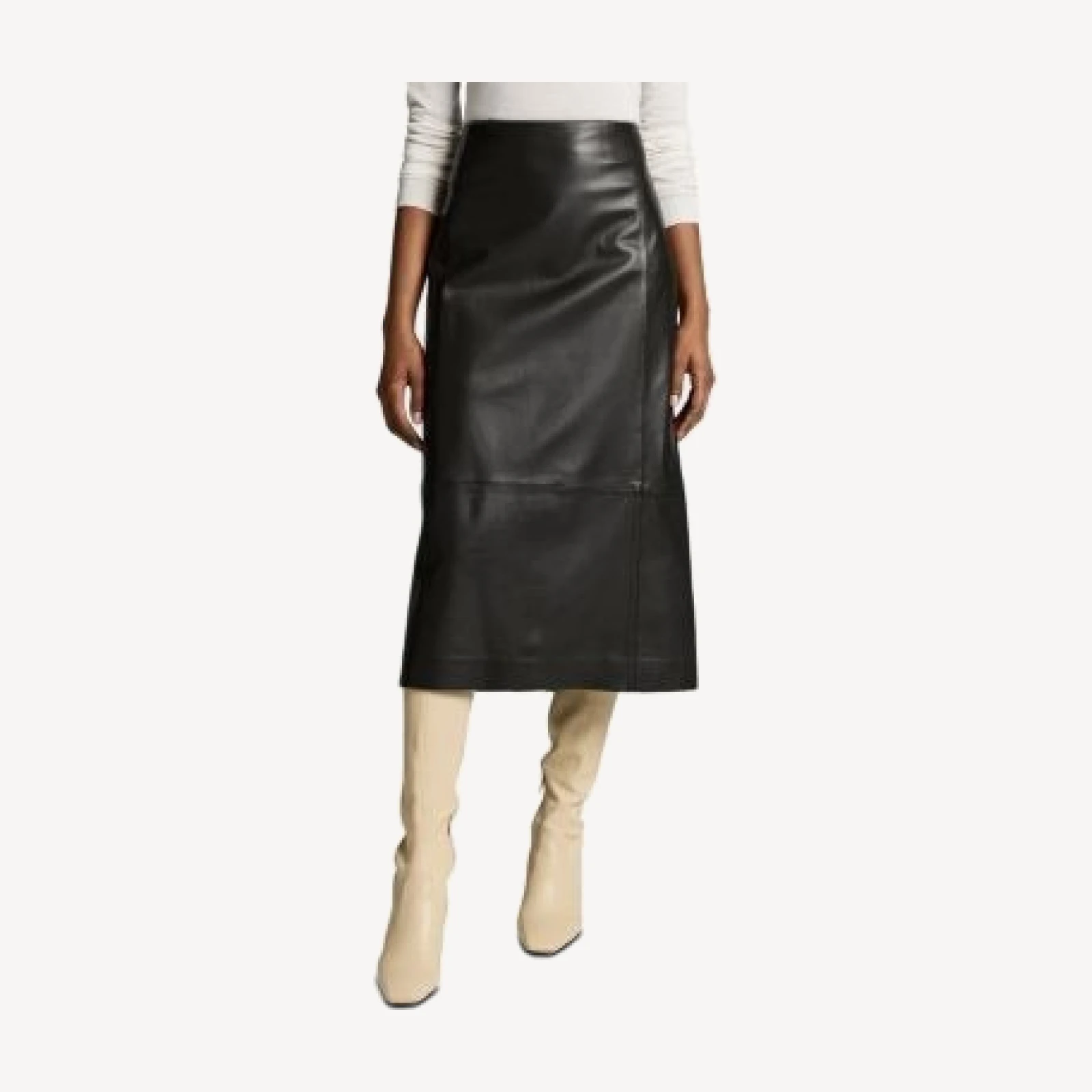 Vince Mid Rise Leather Midi Skirt
