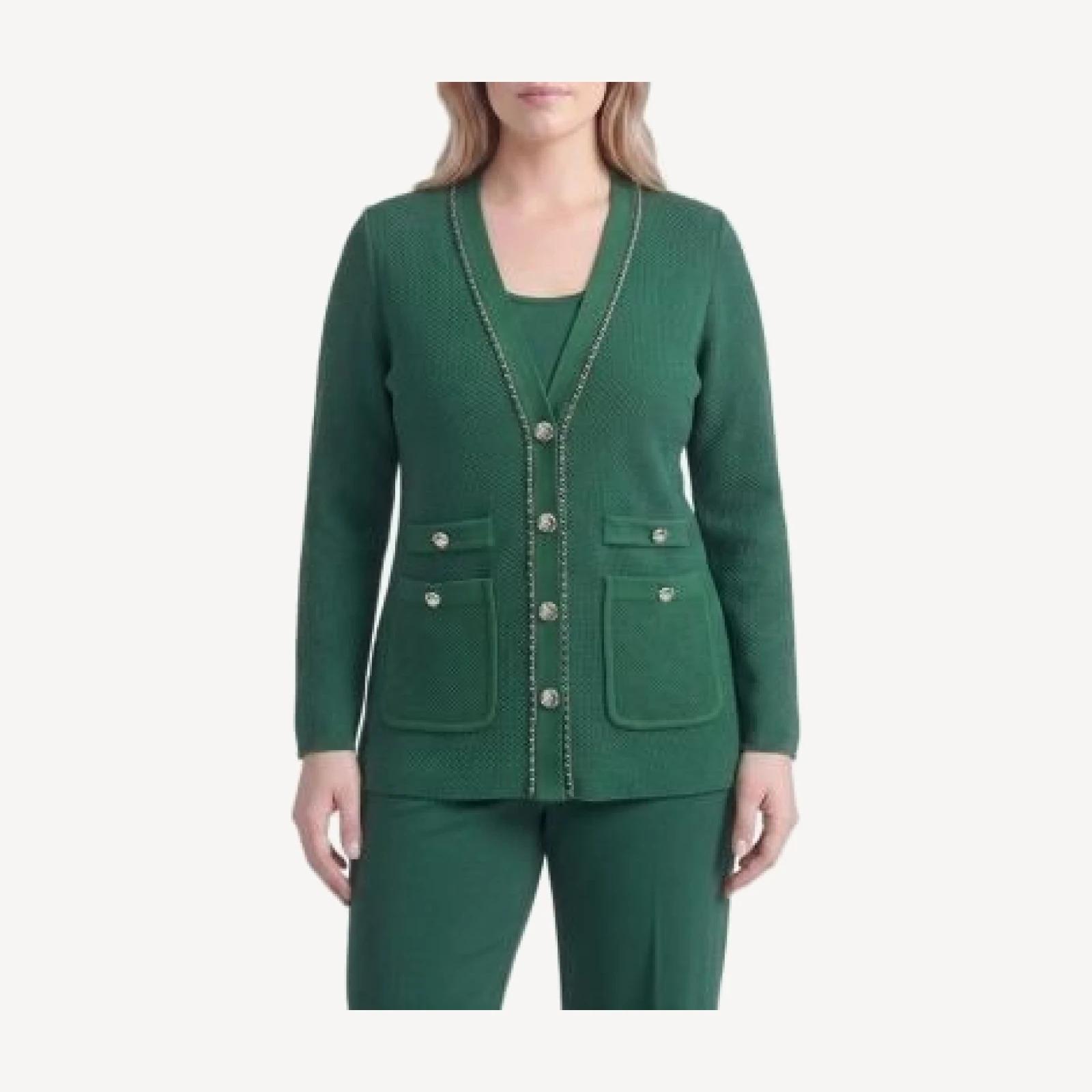 Ming Wang Plus Tonal Chain Trim Knit Jacket