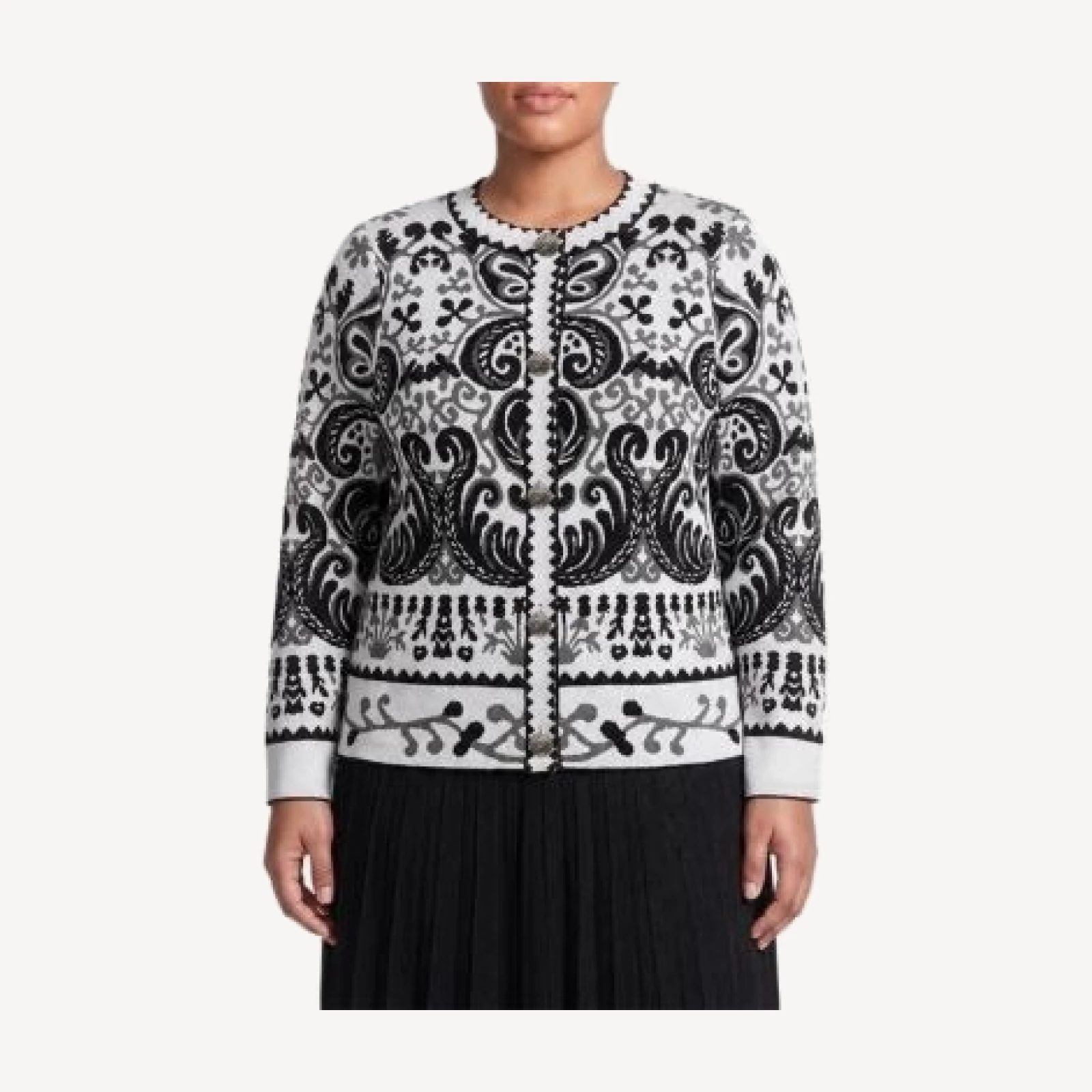 Ming Wang Plus Multi-Pattern Jacquard Soft Knit Jacket