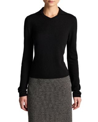 Vince High V Neck Polo Long Sleeve Top
