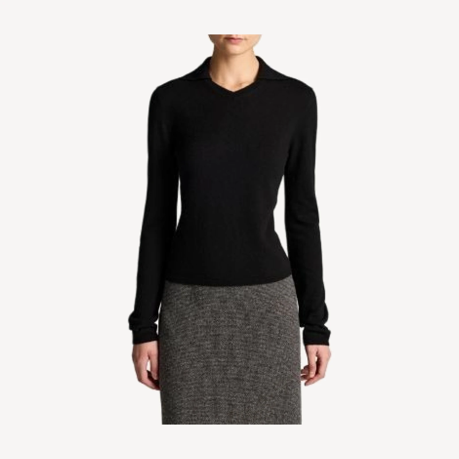 Vince High V Neck Polo Long Sleeve Top